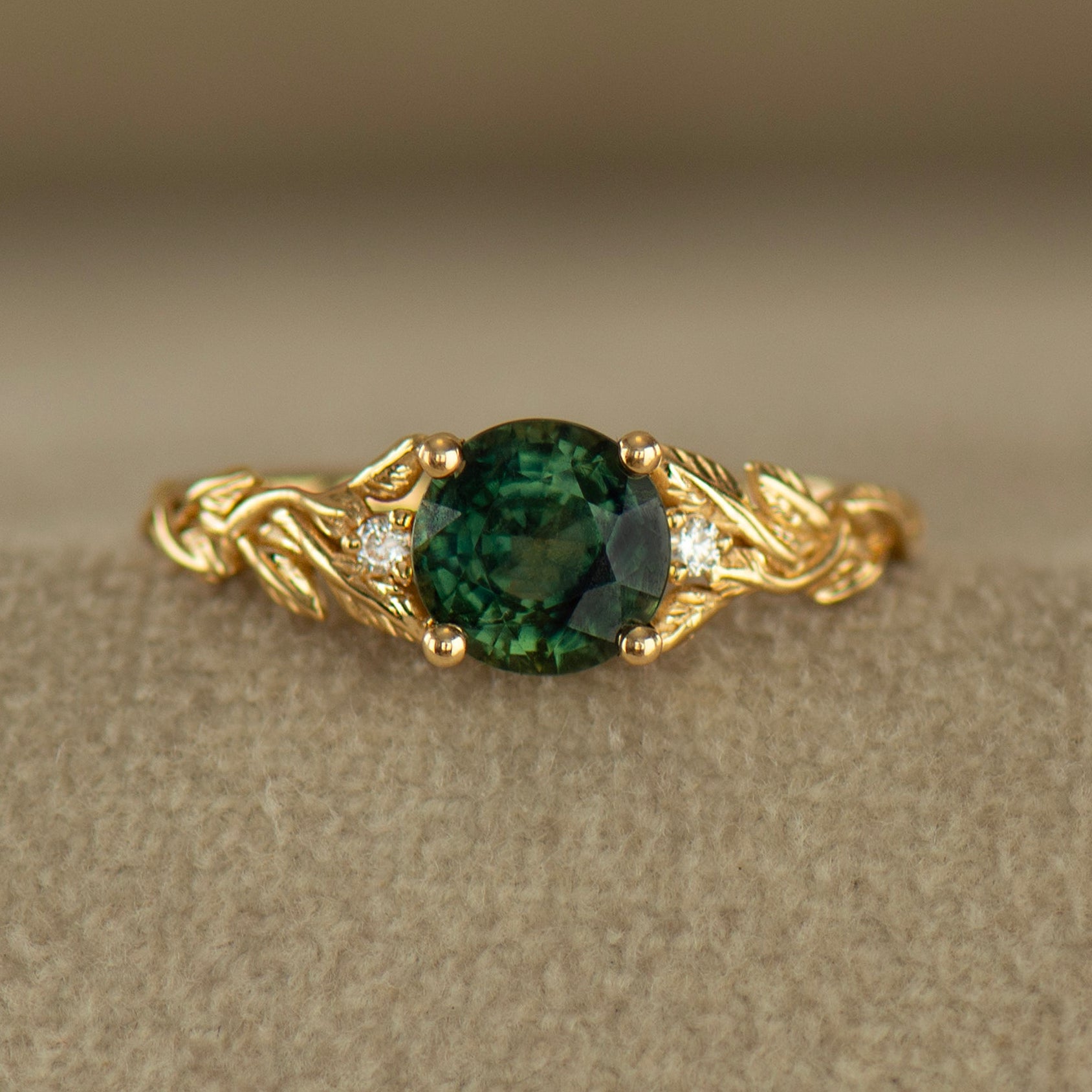 Leaves Sapphire Engagement Ring