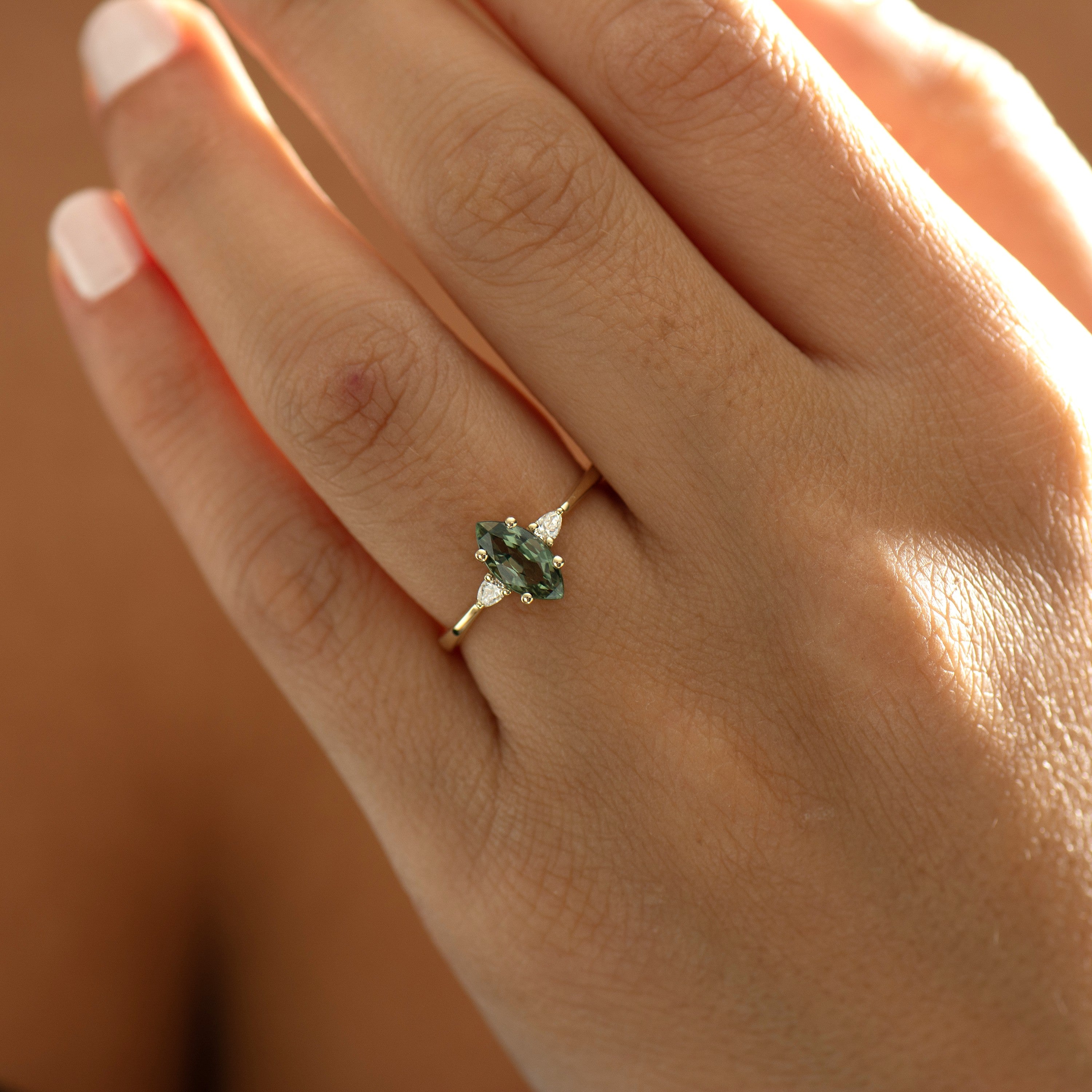Green Sapphire Engagement Ring - Marquise