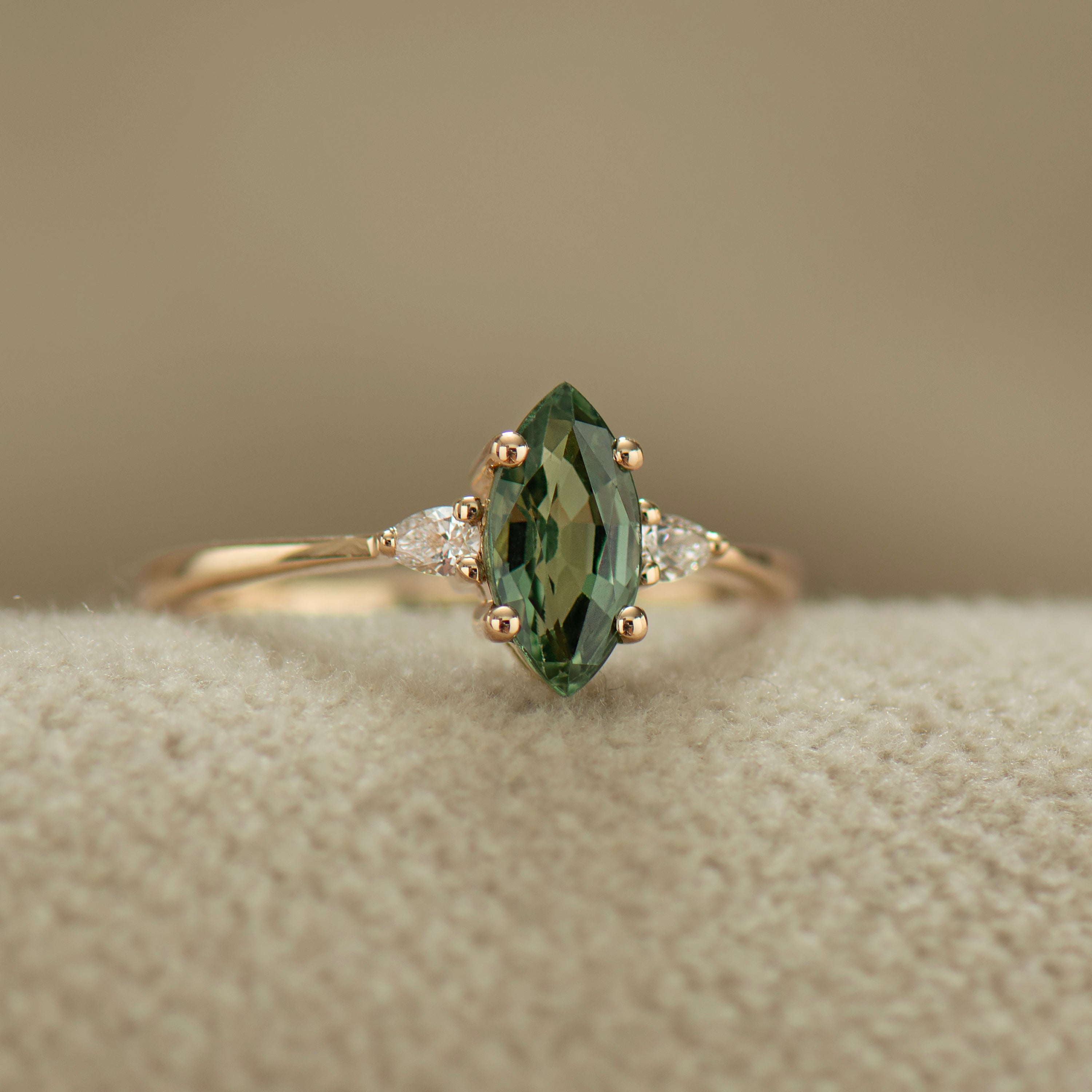 Green Sapphire Engagement Ring - Marquise