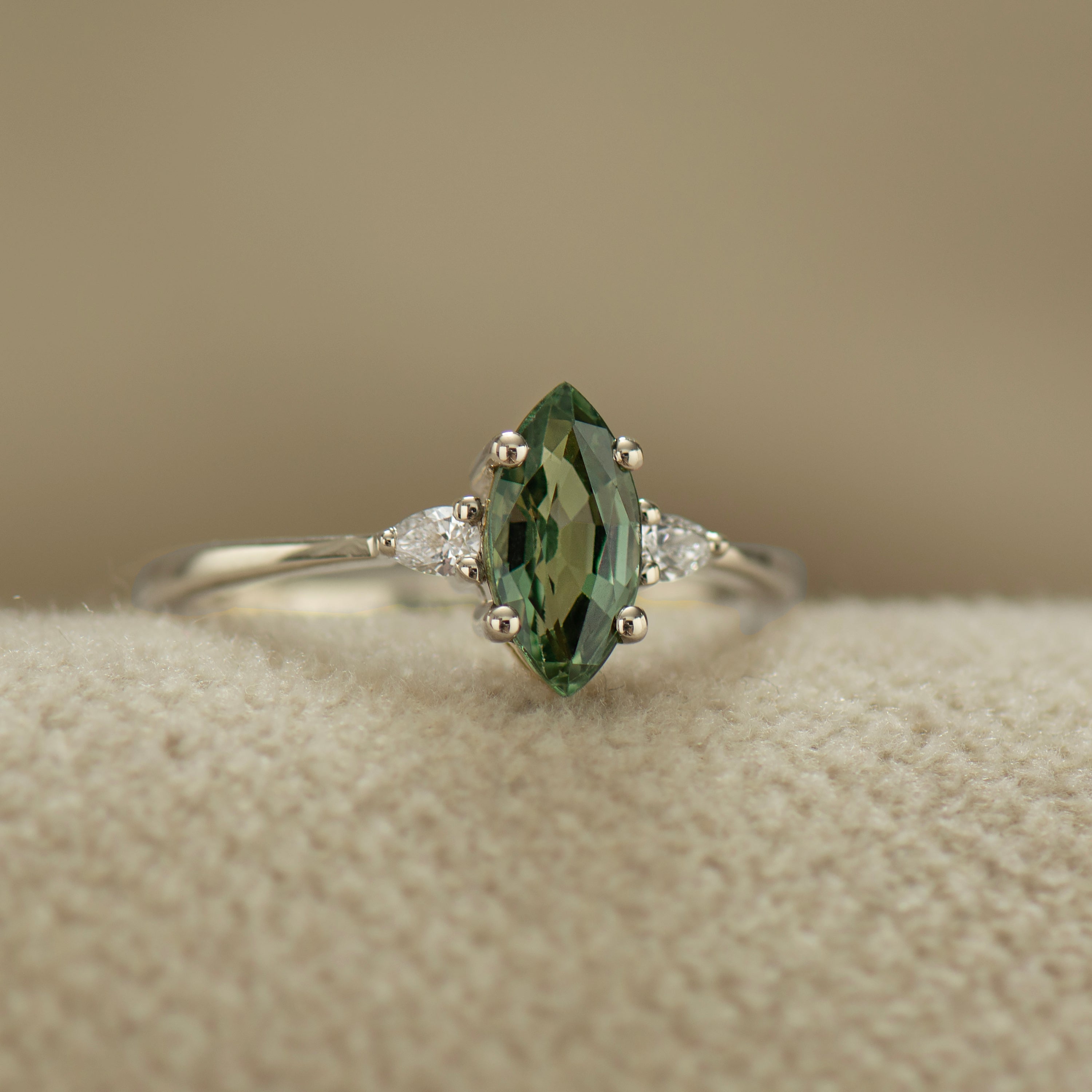 Green Sapphire Engagement Ring - Marquise