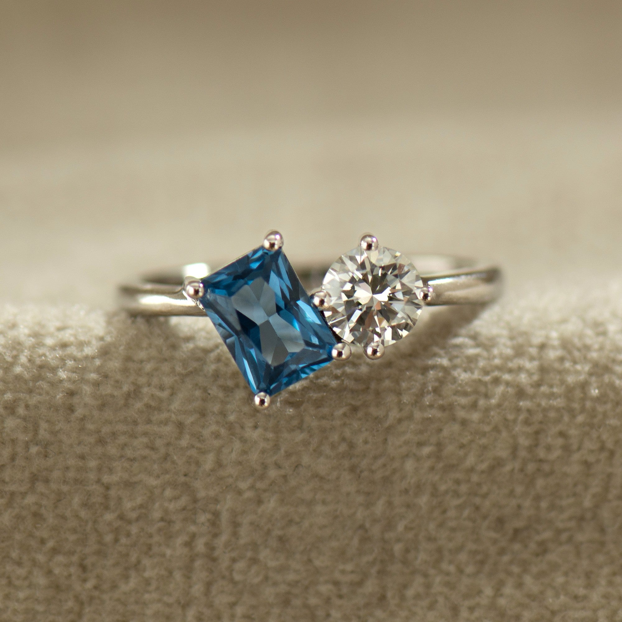 Toi Et Moi Diamond and Blue Topaz Ring