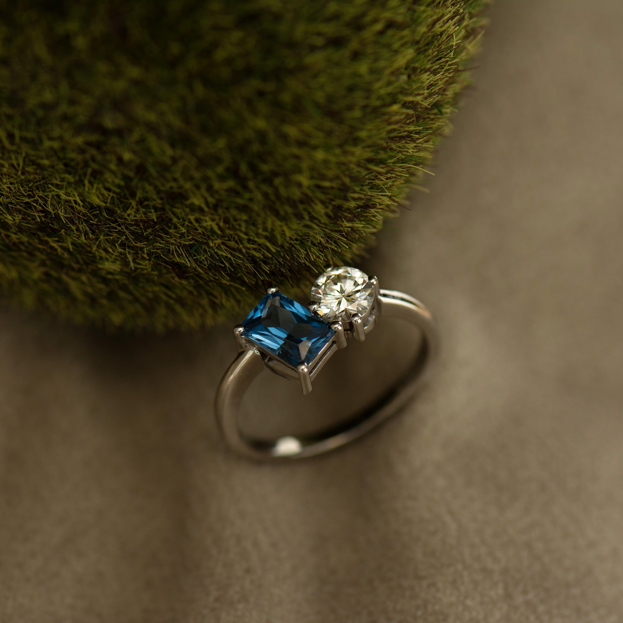 Toi Et Moi Diamond and Blue Topaz Ring