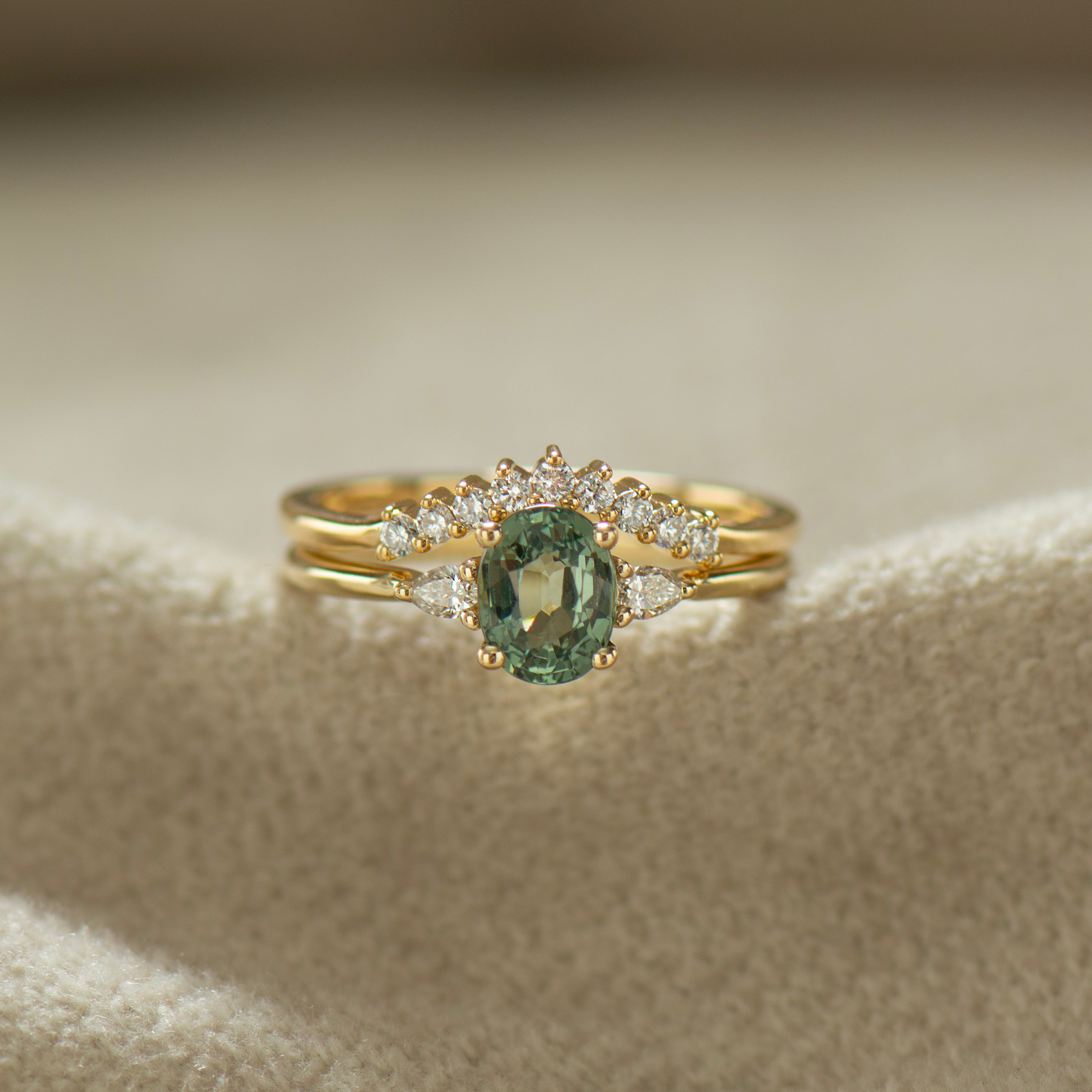 Curved Nine Diamonds Matching Ring