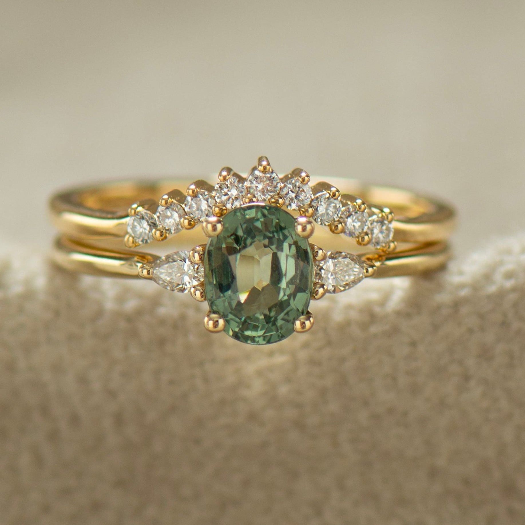 Green Sapphire Engagement Rings Set