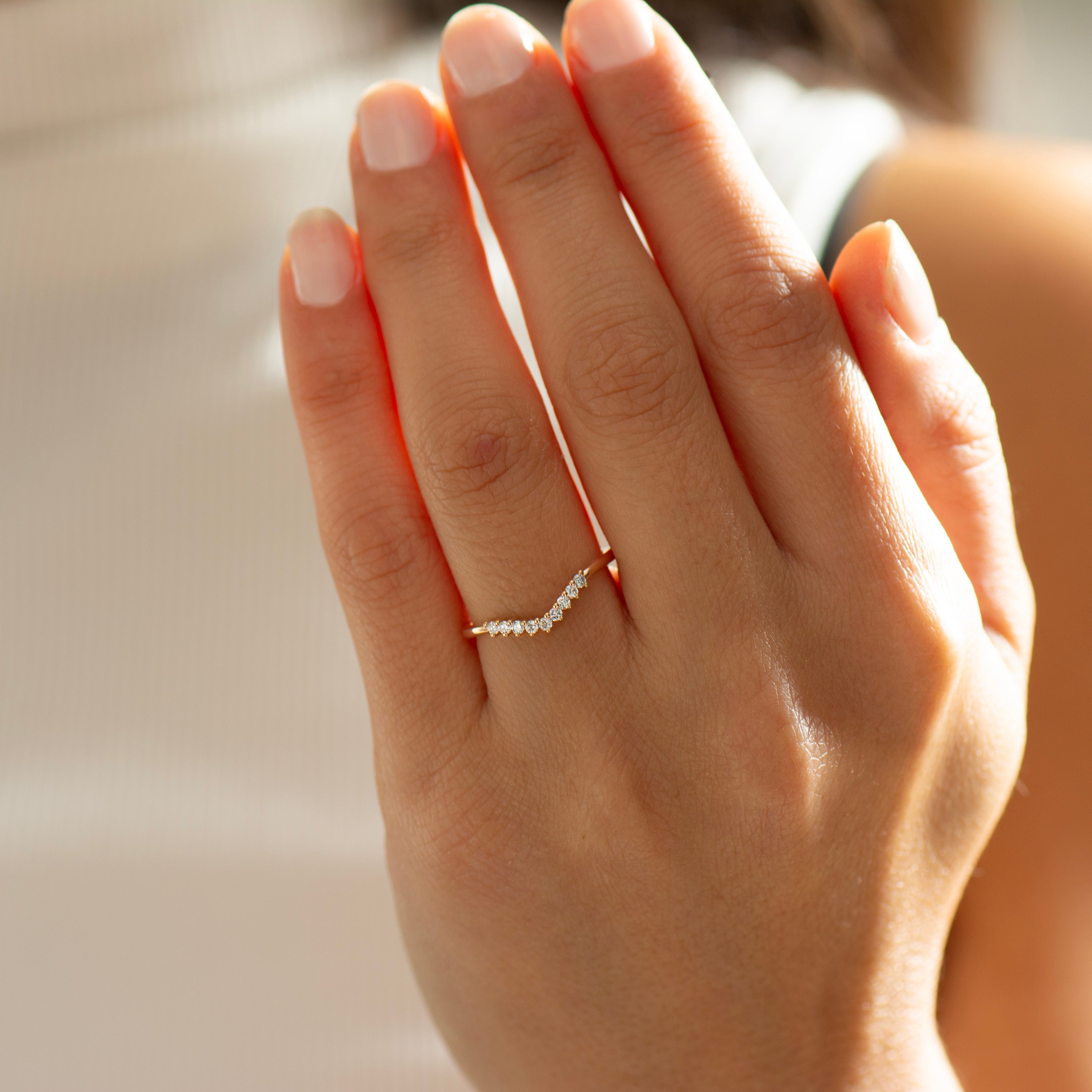 Curved Nine Diamonds Matching Ring