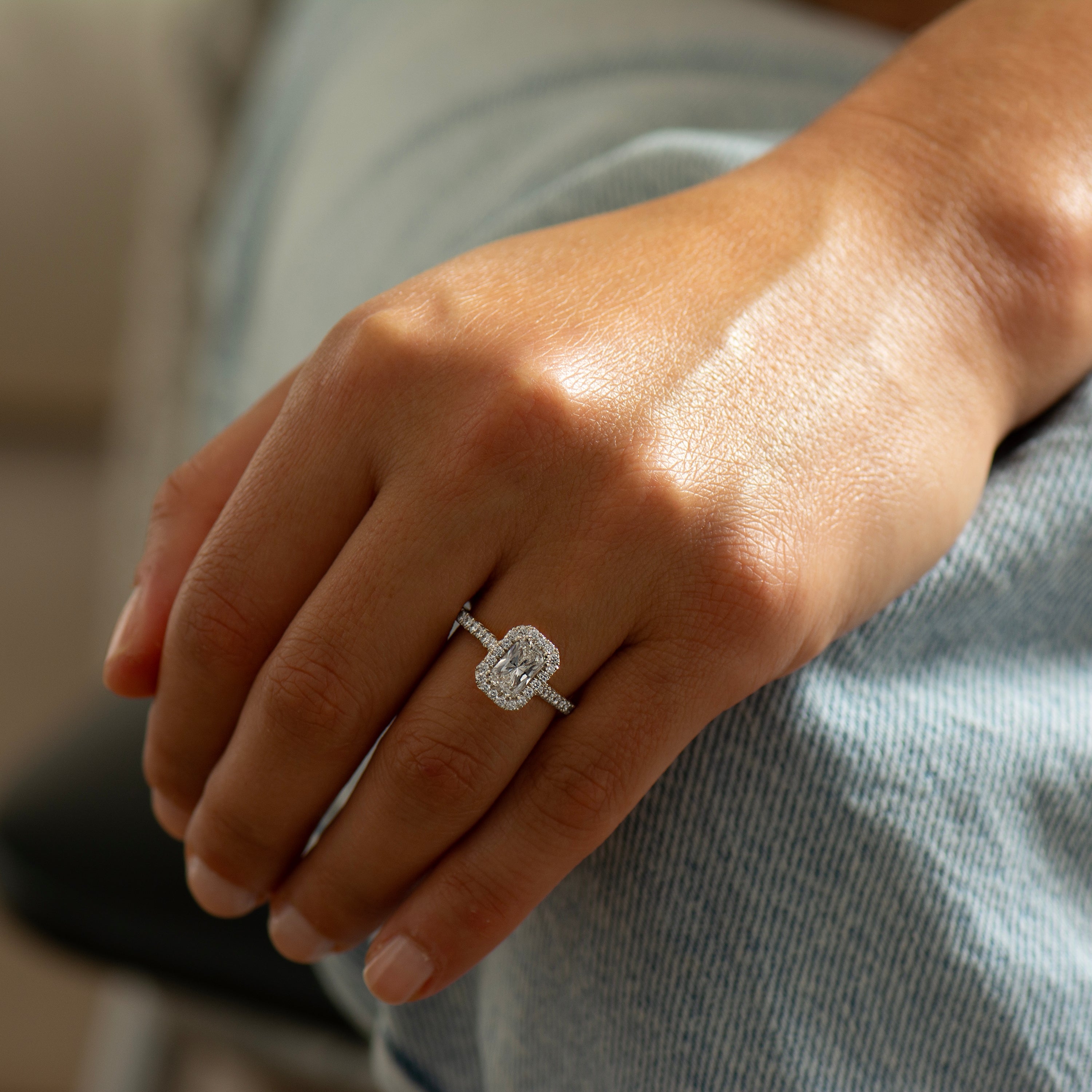 Radiant Cut Diamond Halo Ring