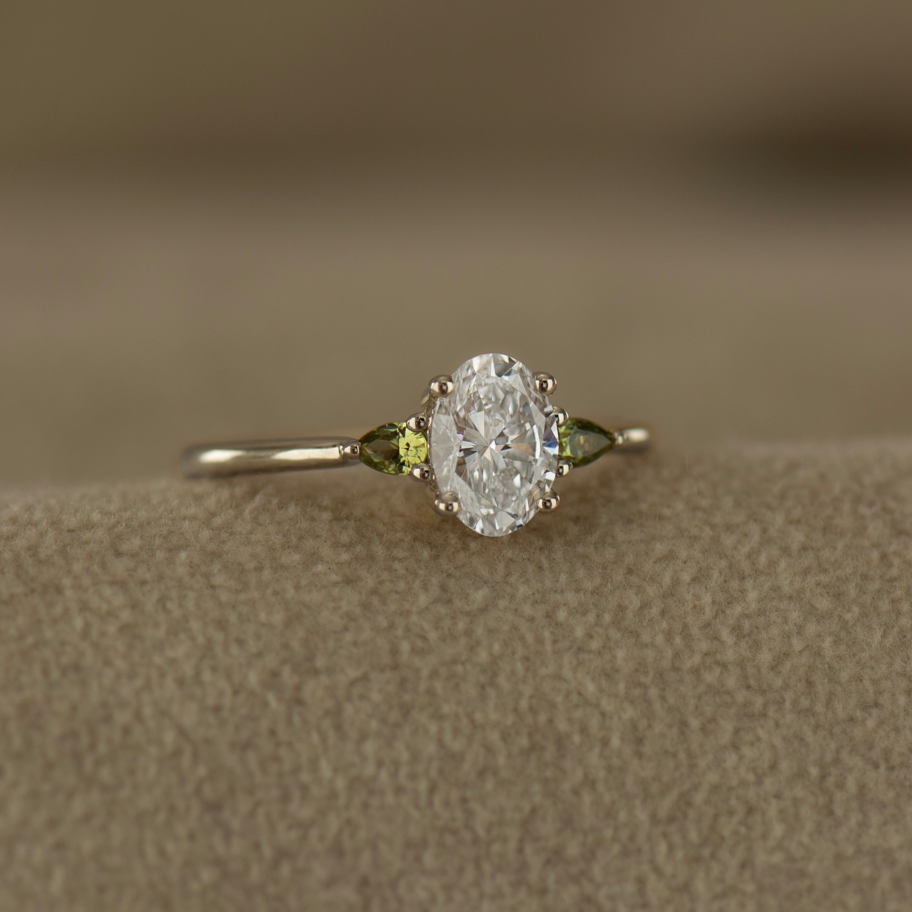 Oval Diamond And Green Sapphire Ring