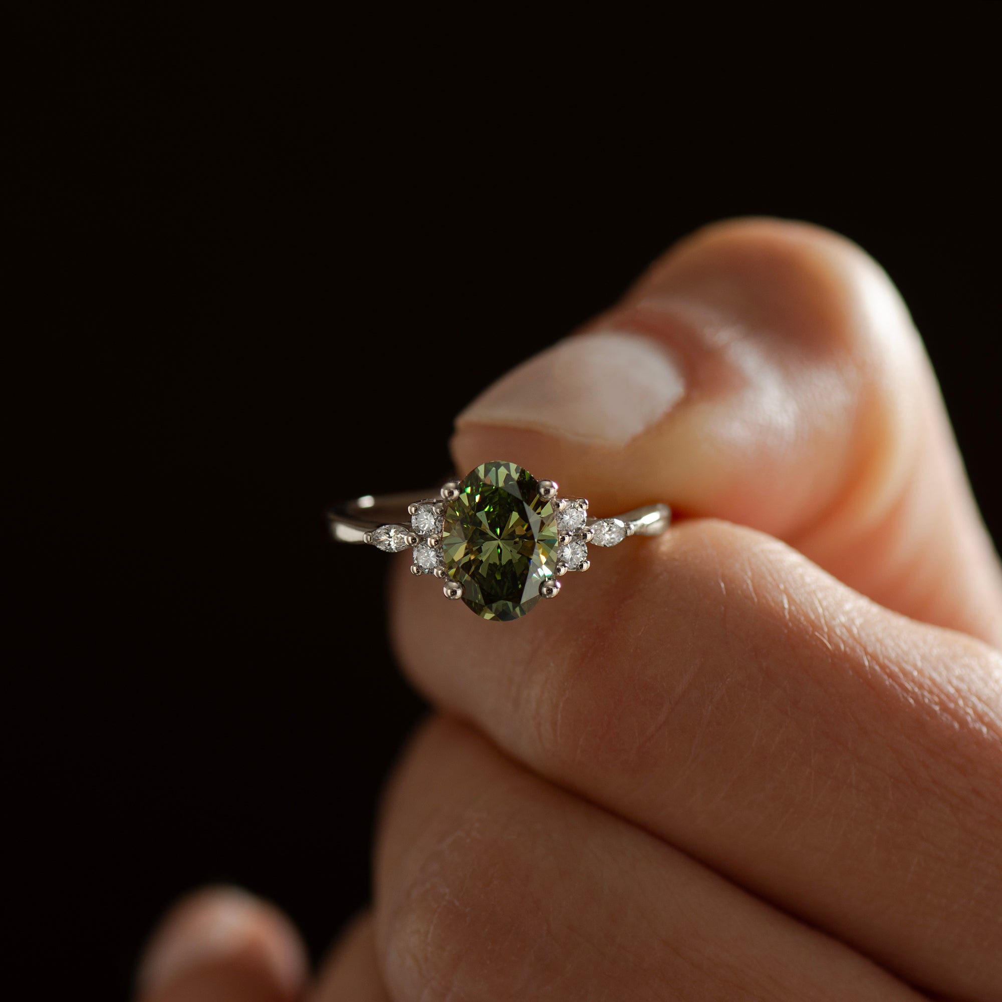 Green Lab Diamond Lotus Ring