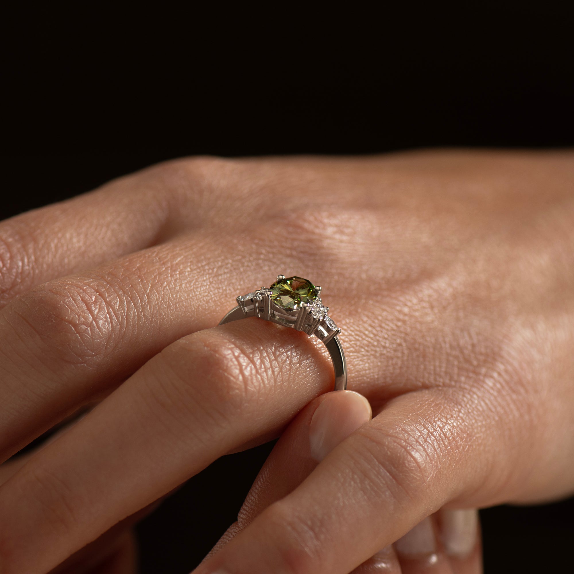 Green Lab Diamond Lotus Ring
