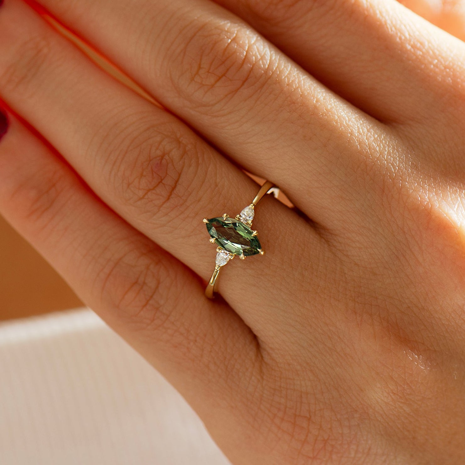 Crown Green Sapphire Ring