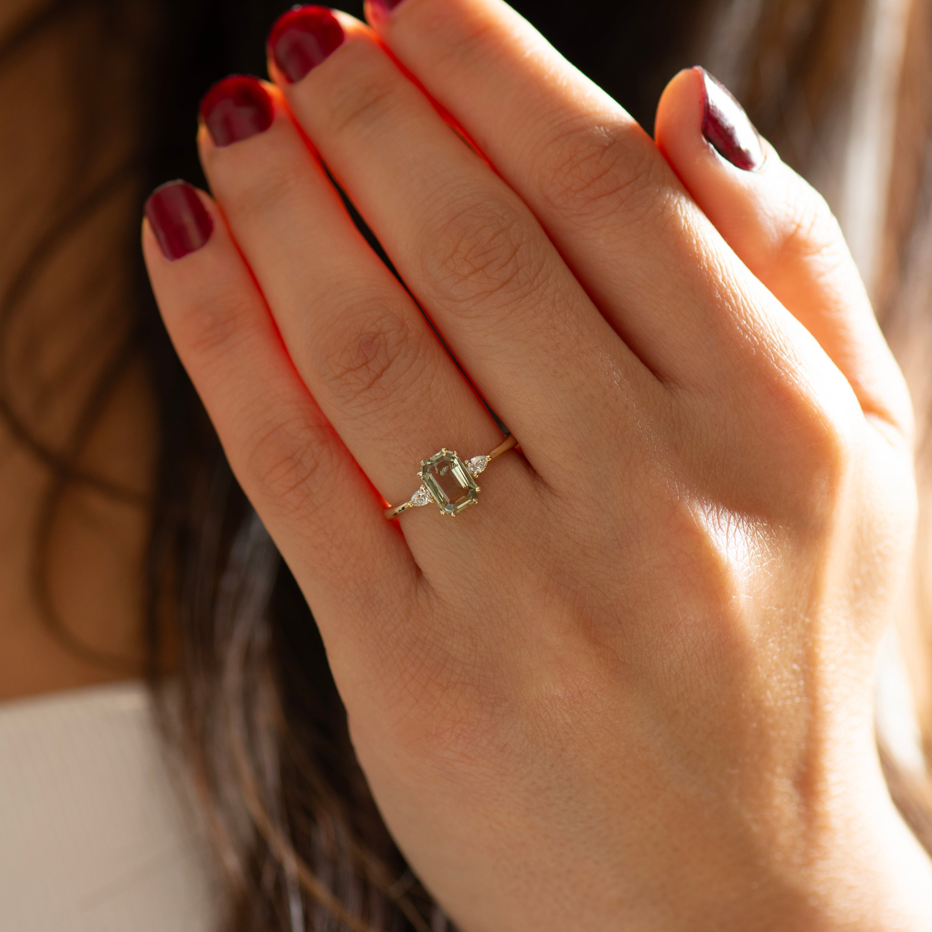 Pastel Green Emerald Sapphire Ring