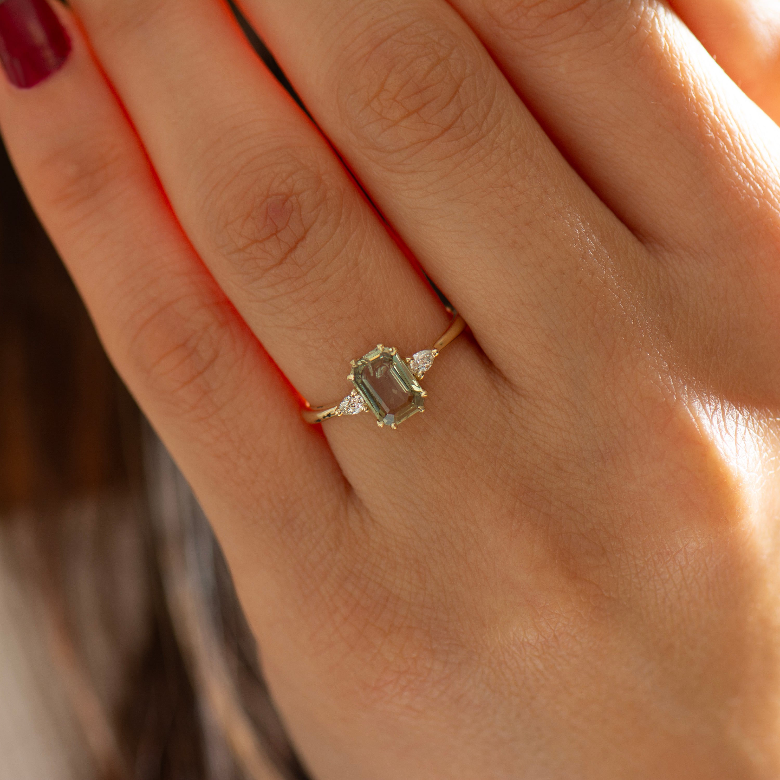 Pastel Green Emerald Sapphire Ring
