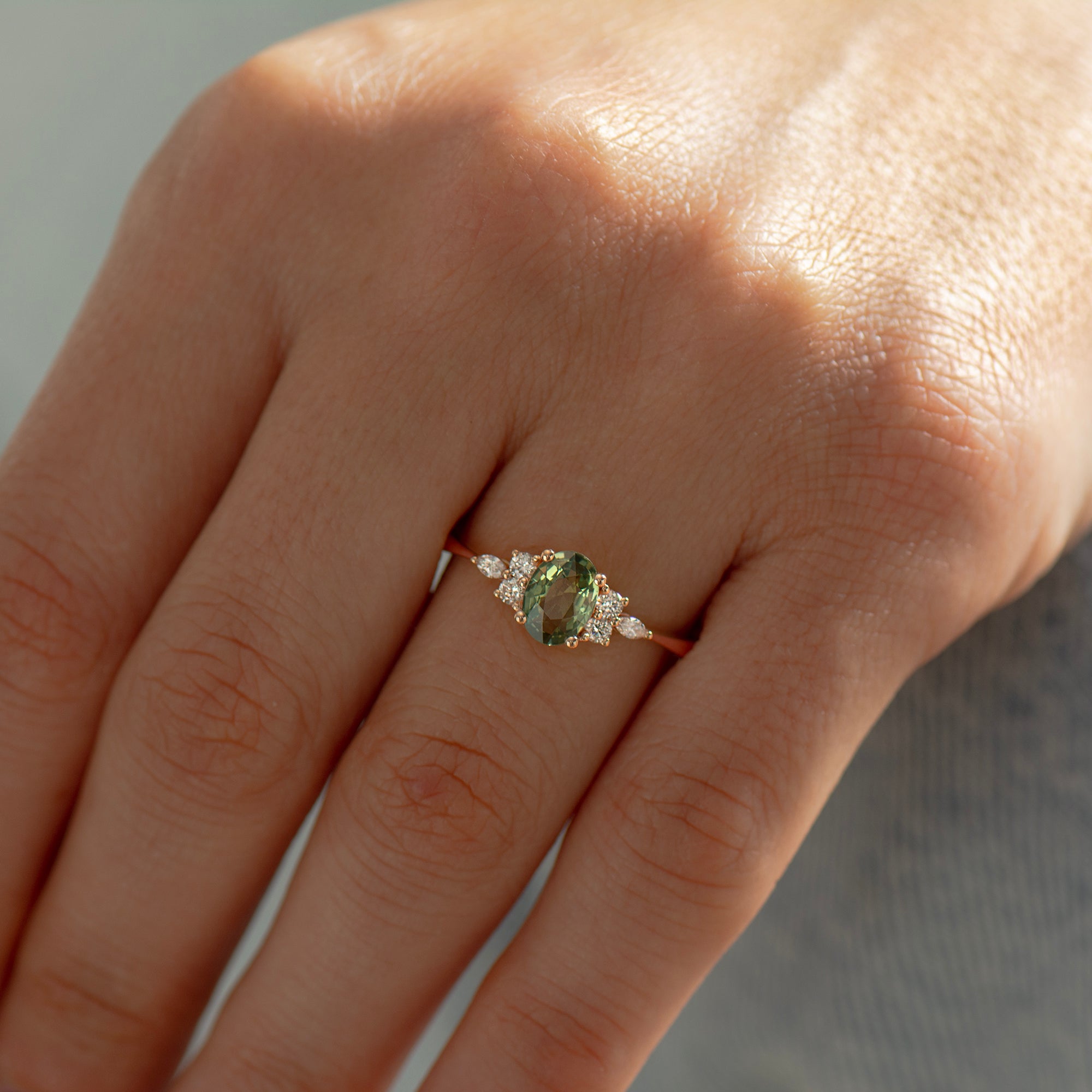 Lotus Green Sapphire Engagement Ring