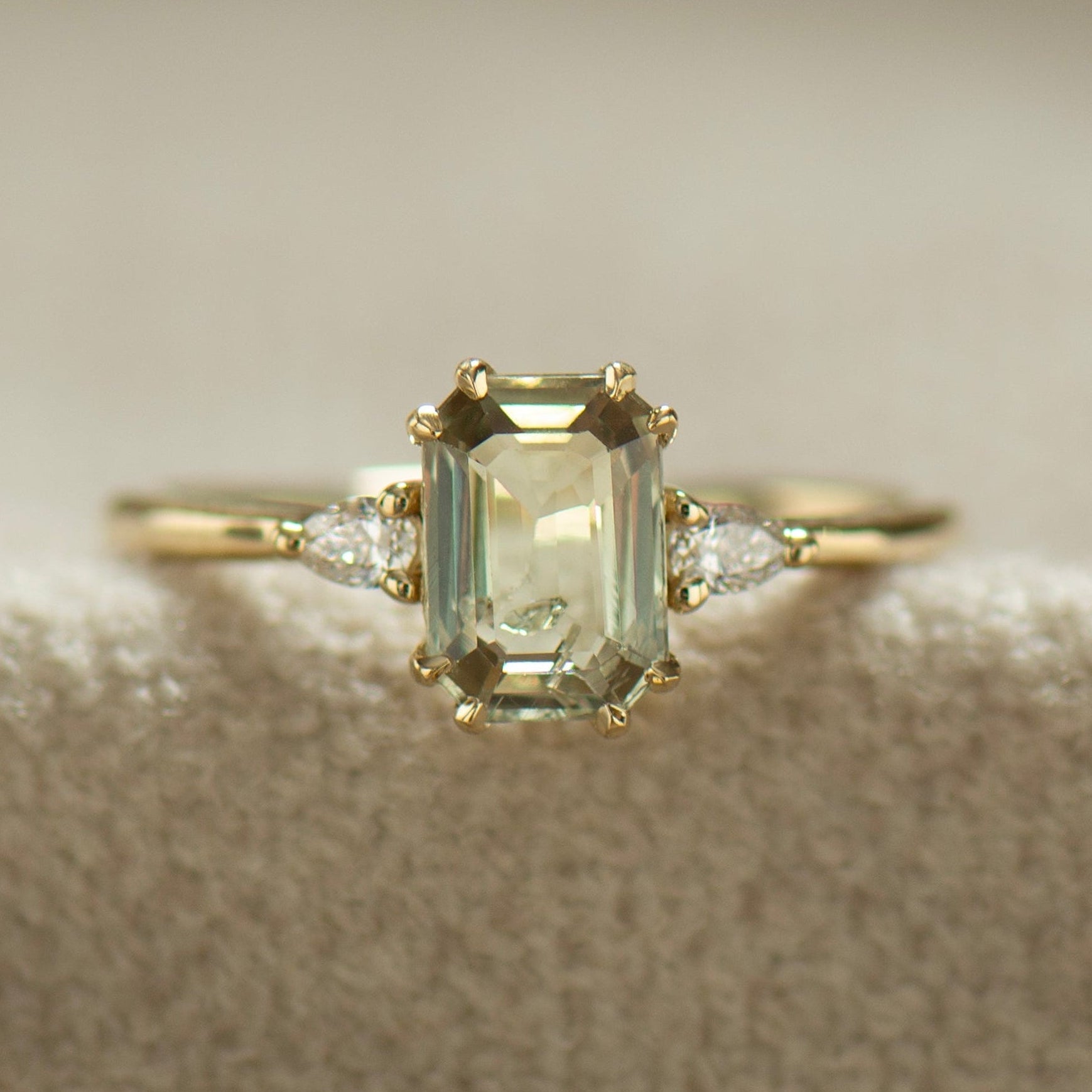 Pastel Green Emerald Sapphire Ring