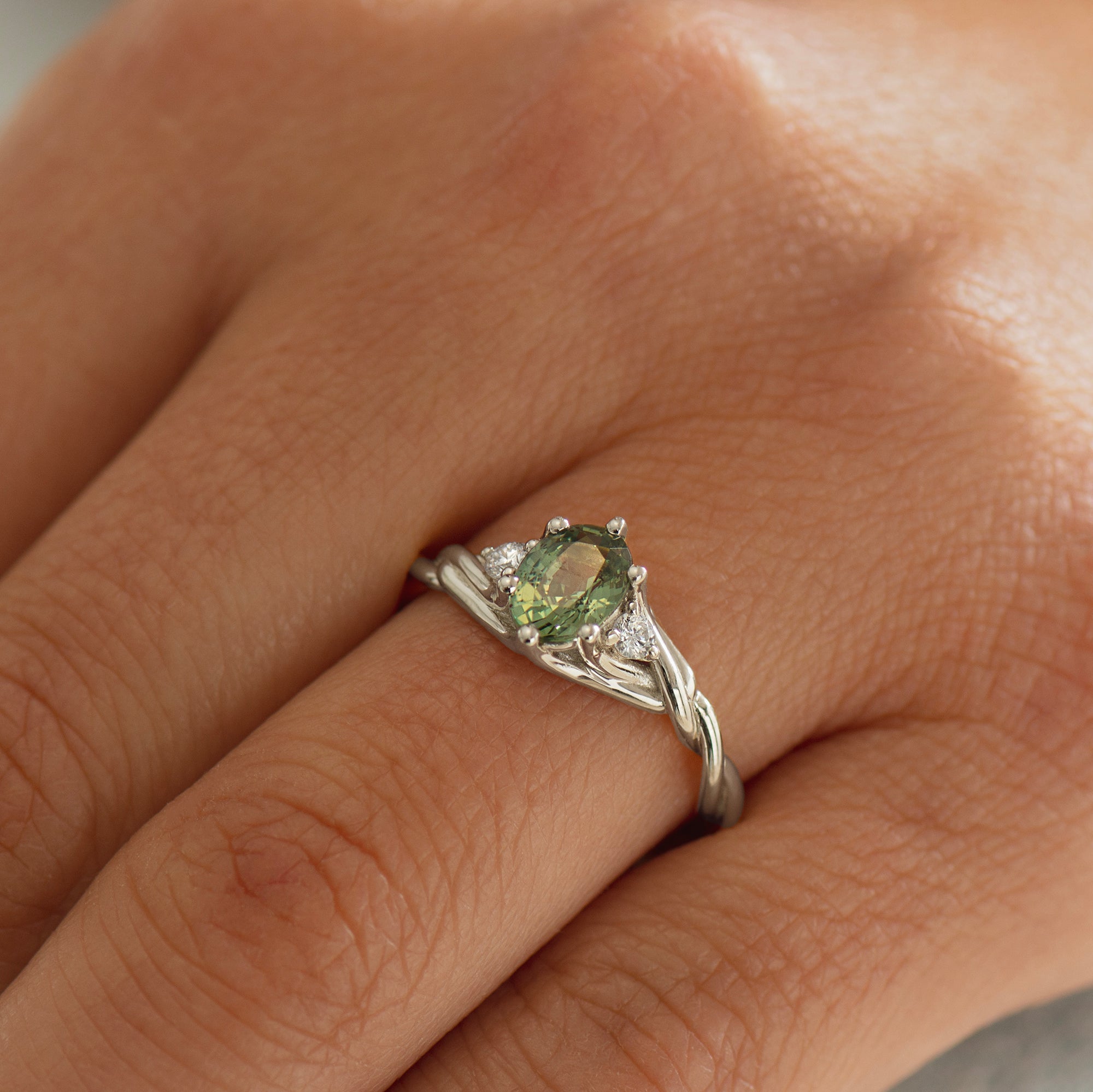Celtic Knot Green Sapphire Ring - Oval