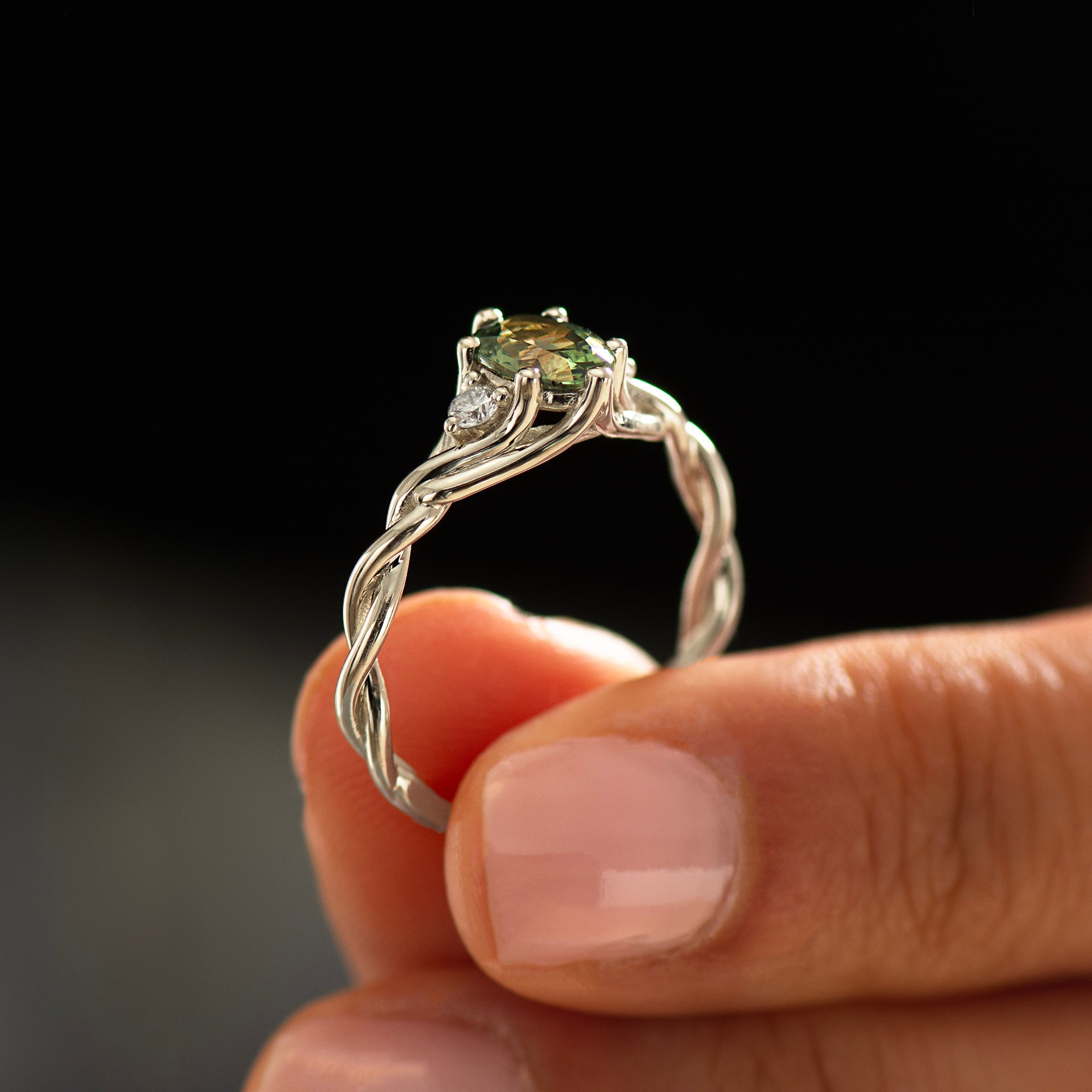 Celtic Knot Green Sapphire Ring - Oval