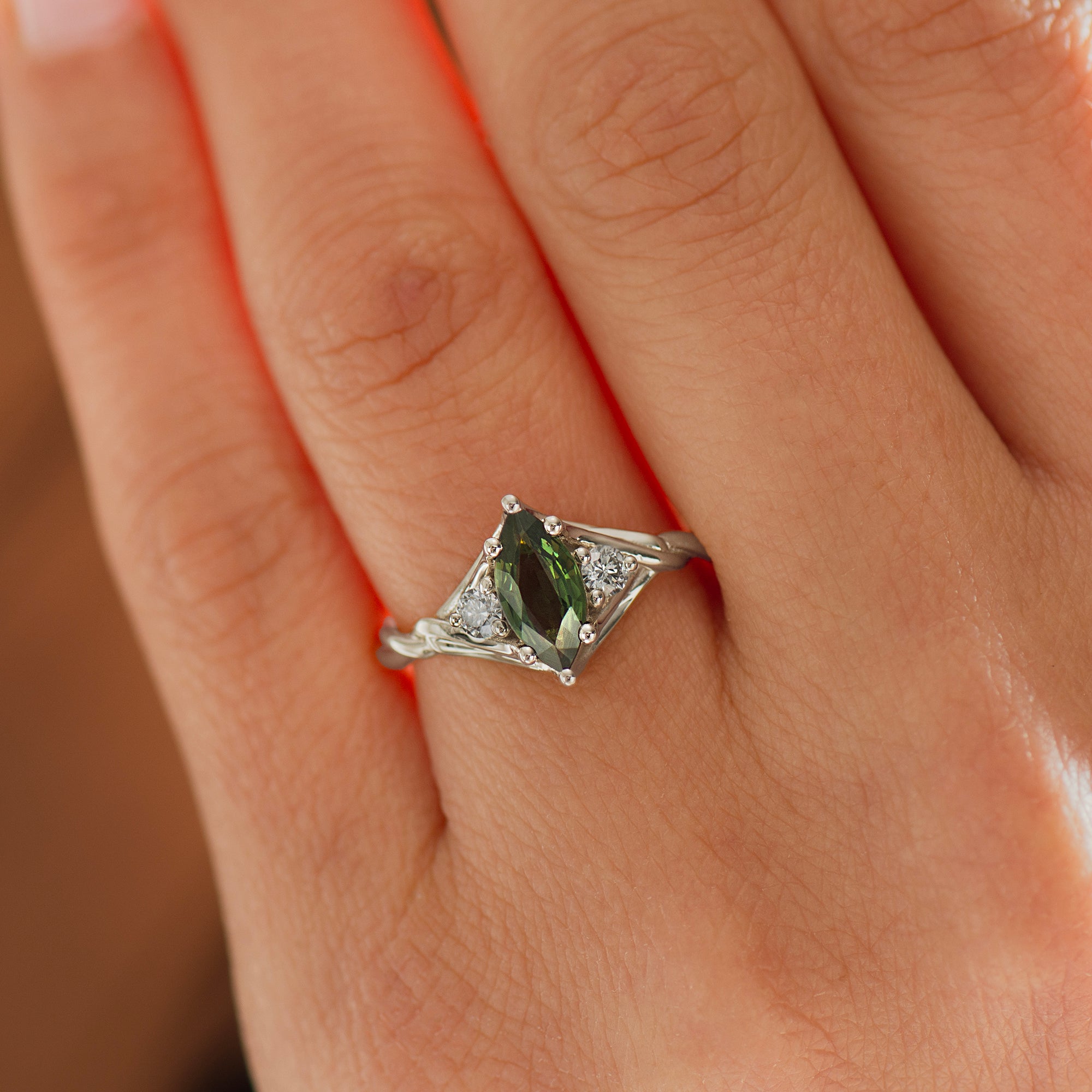 Celtic Knot Green Sapphire Ring - Marquise