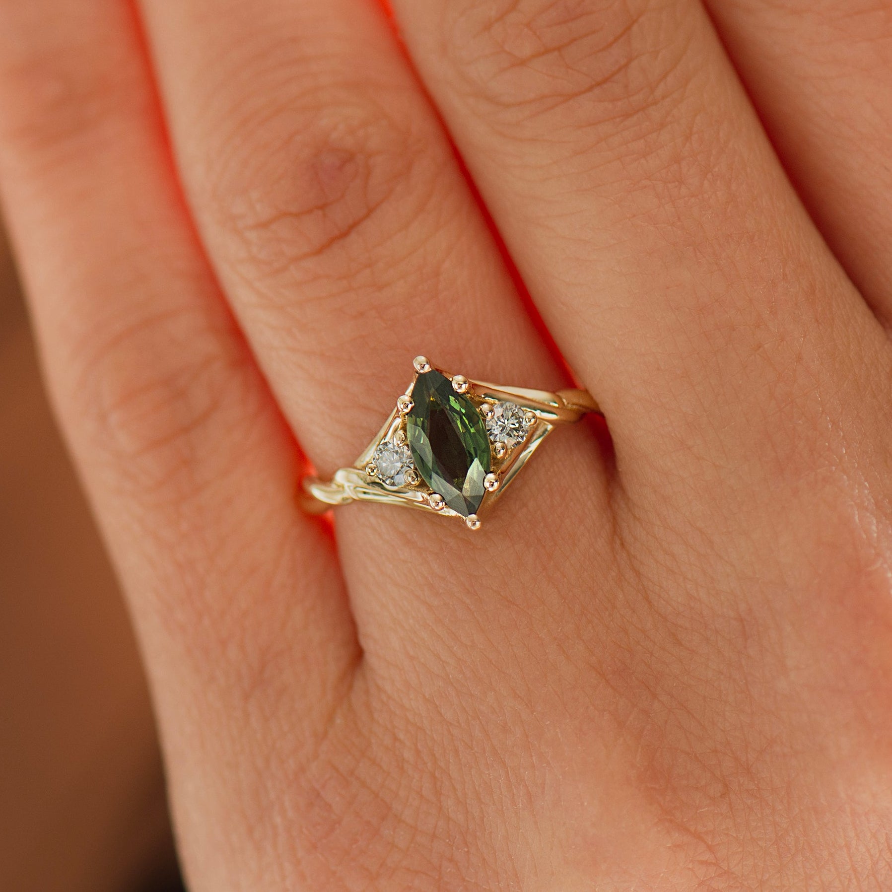 Celtic Knot Green Sapphire Ring - Marquise