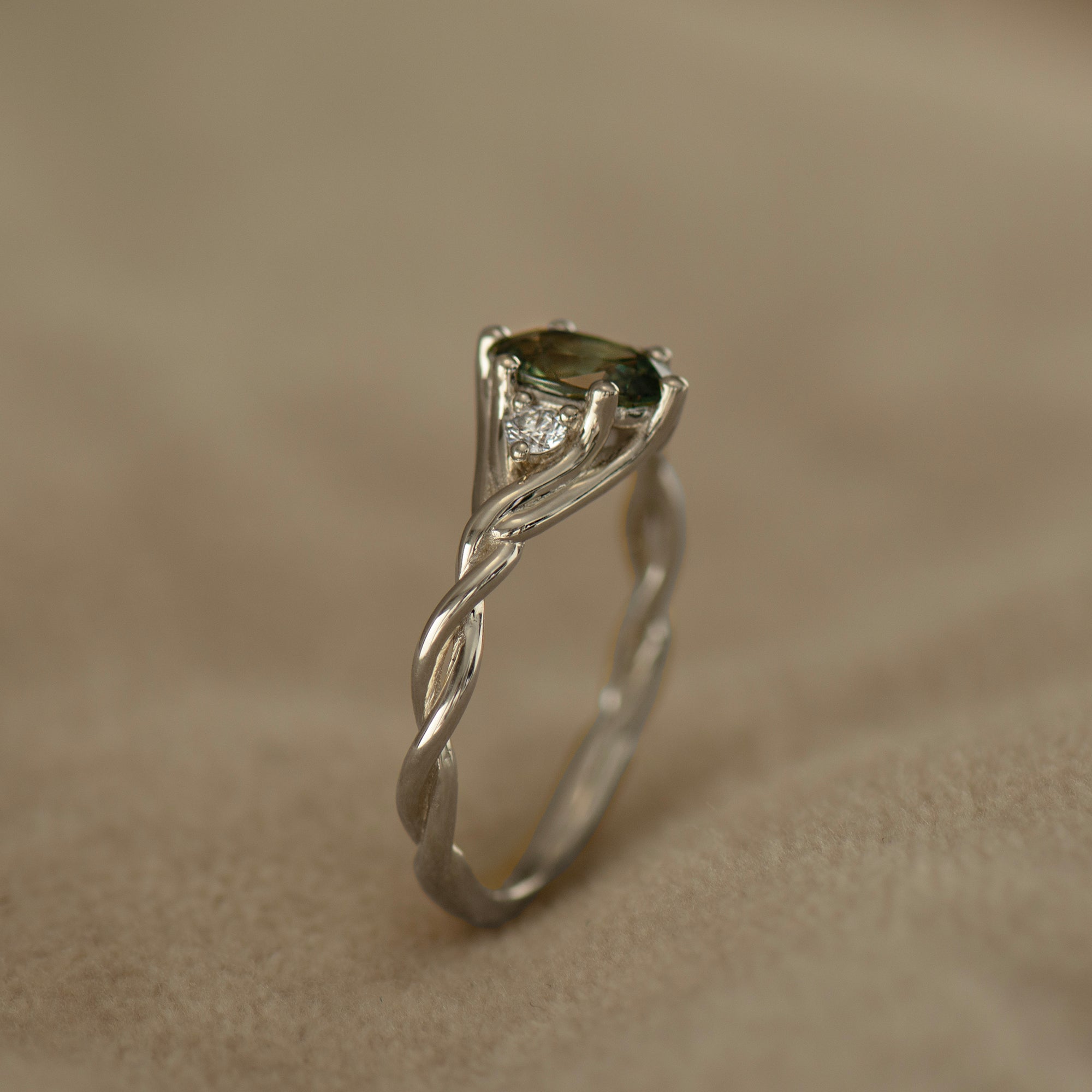 Celtic Knot Green Sapphire Ring - Oval