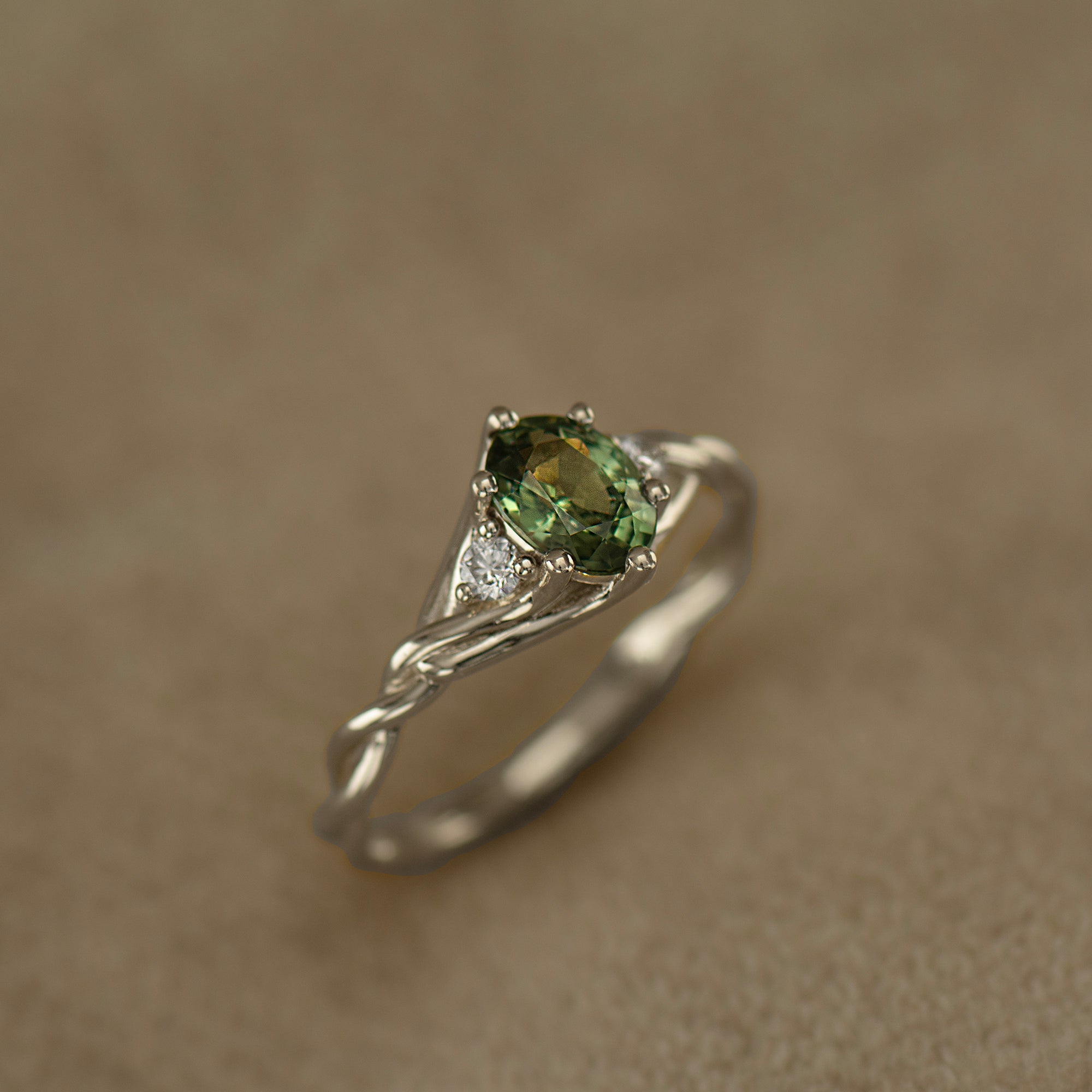 Celtic Knot Green Sapphire Ring - Oval