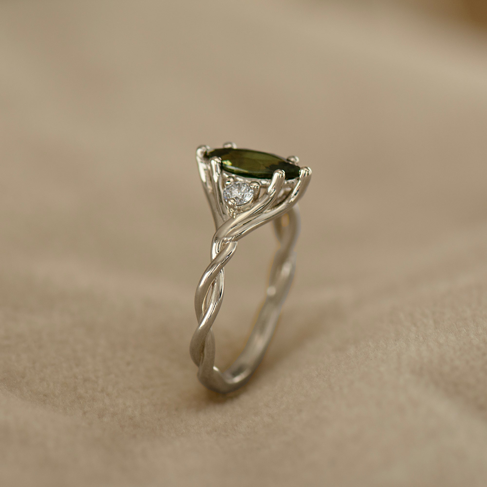 Celtic Knot Green Sapphire Ring - Marquise