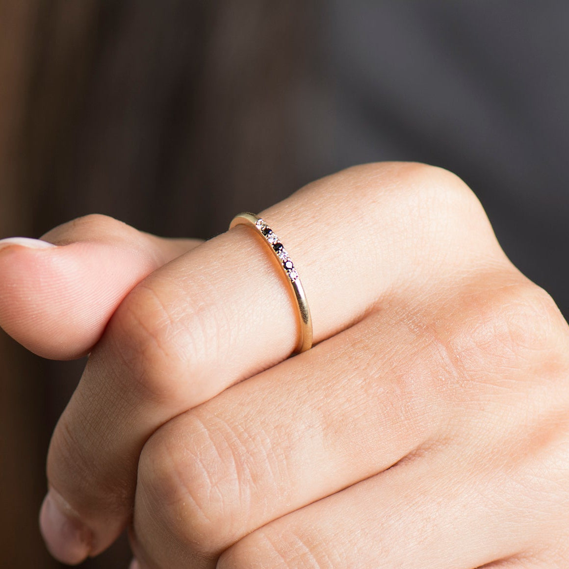 Alternating White & Black Diamonds Ring