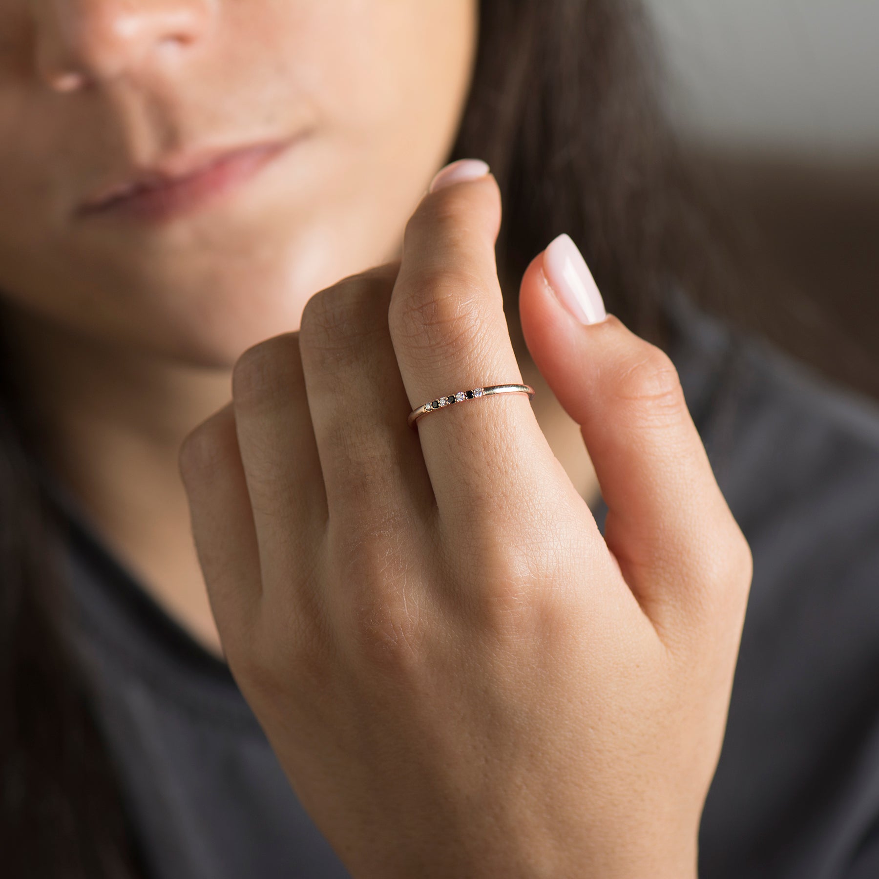 Alternating White & Black Diamonds Ring
