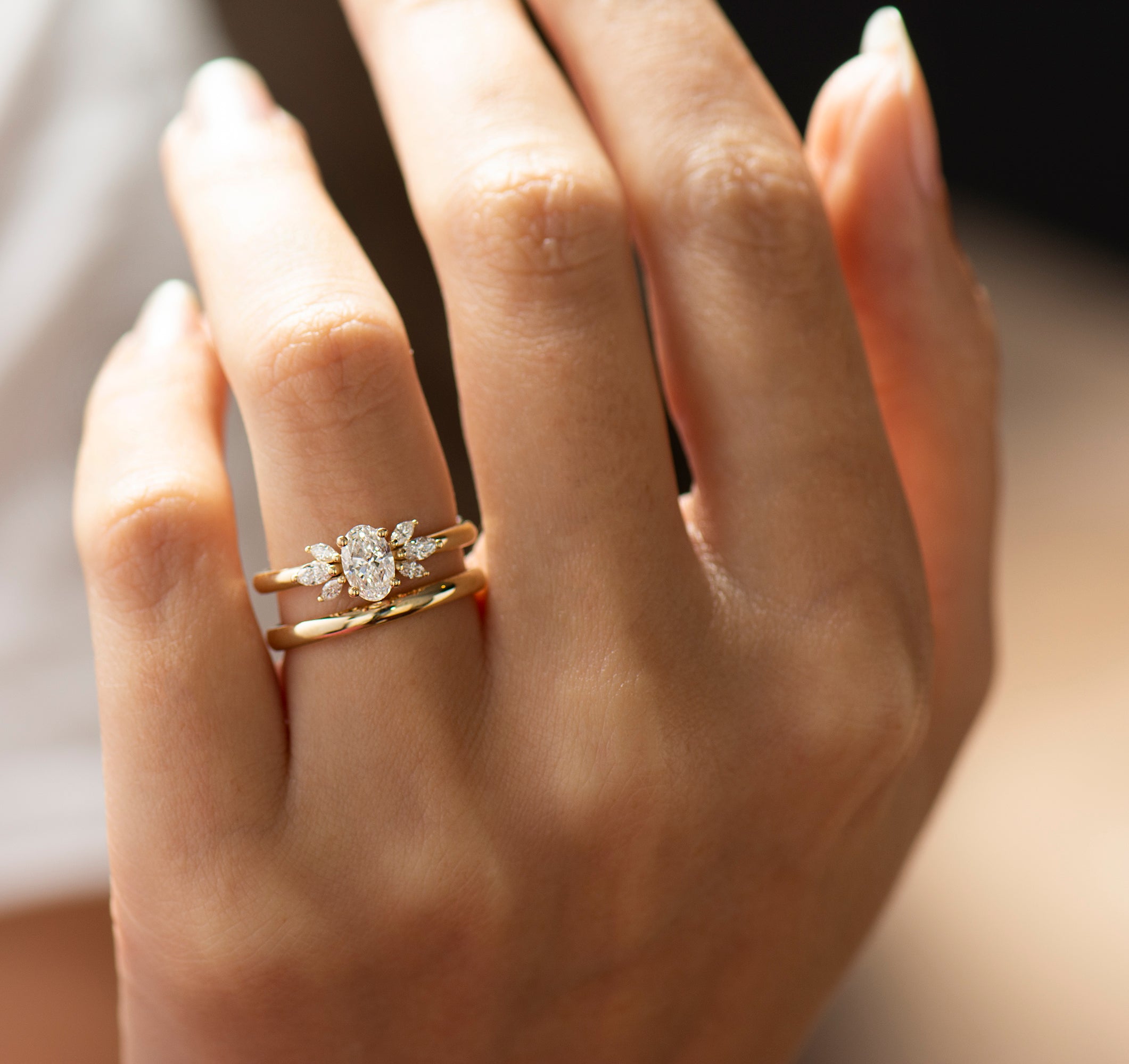 Flower Engagement Ring Set