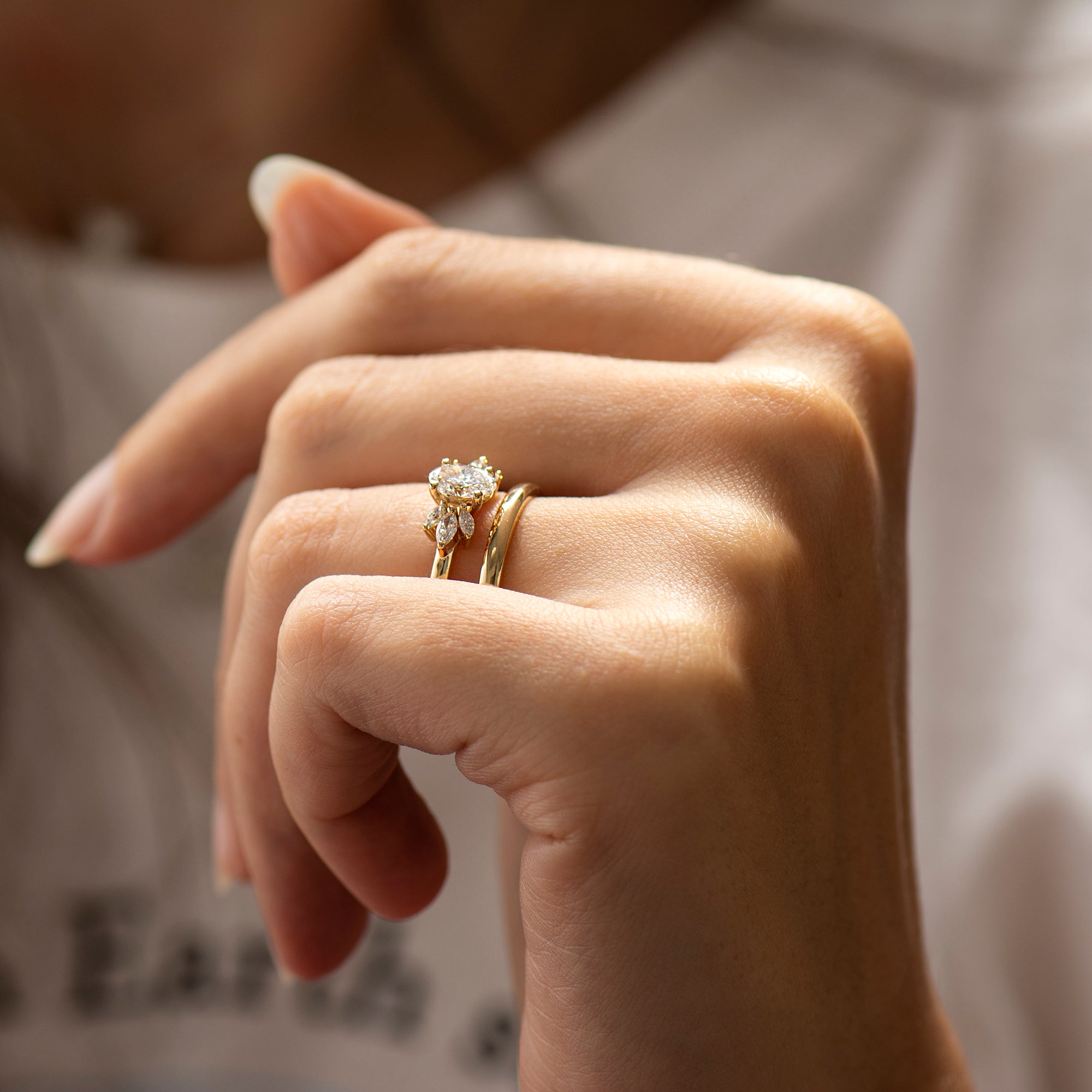 Flower Engagement Ring Set