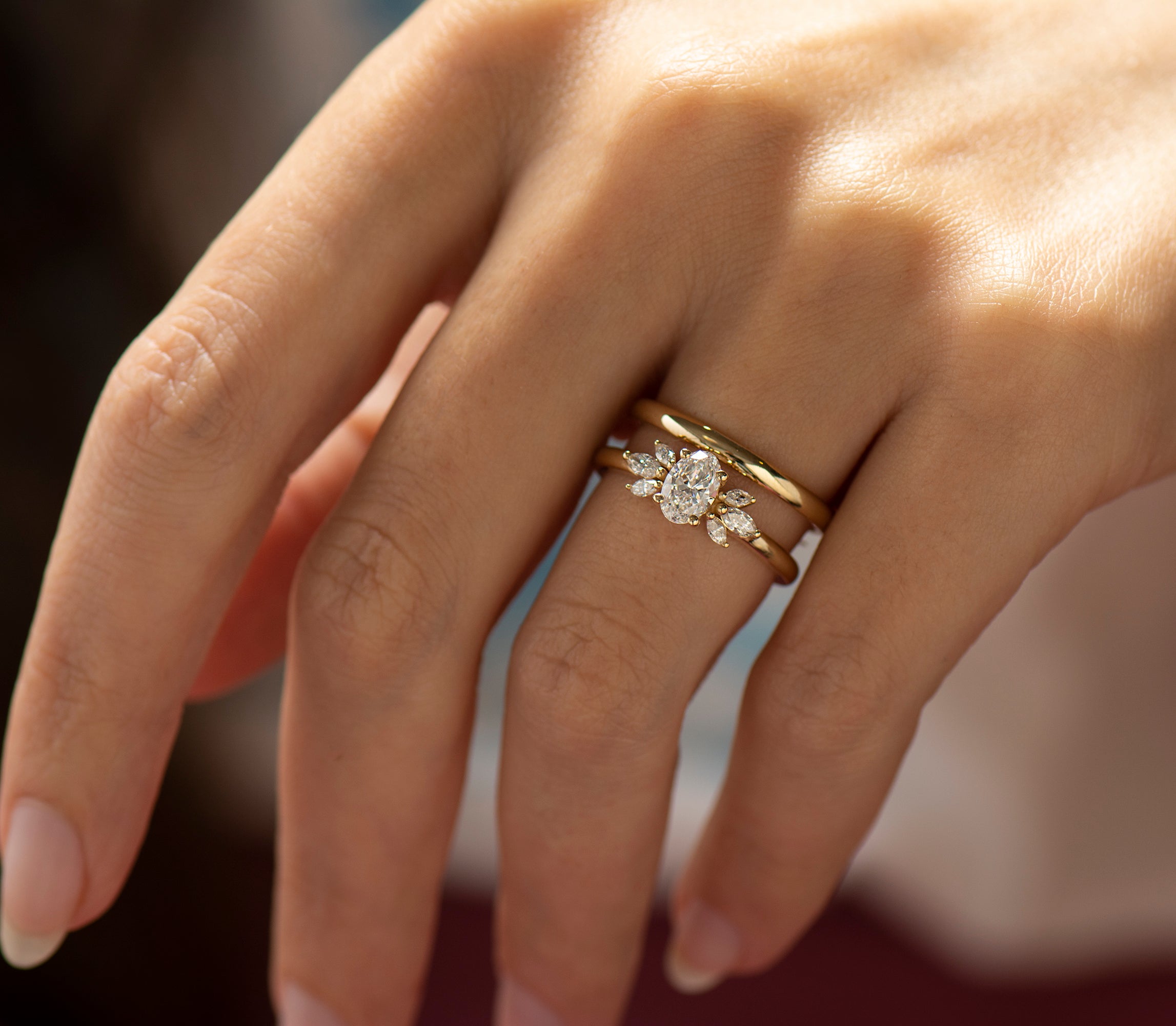 Flower Engagement Ring Set