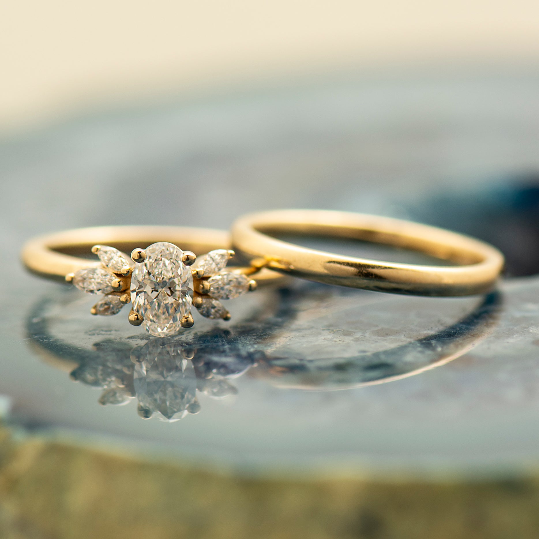 Flower Engagement Ring Set
