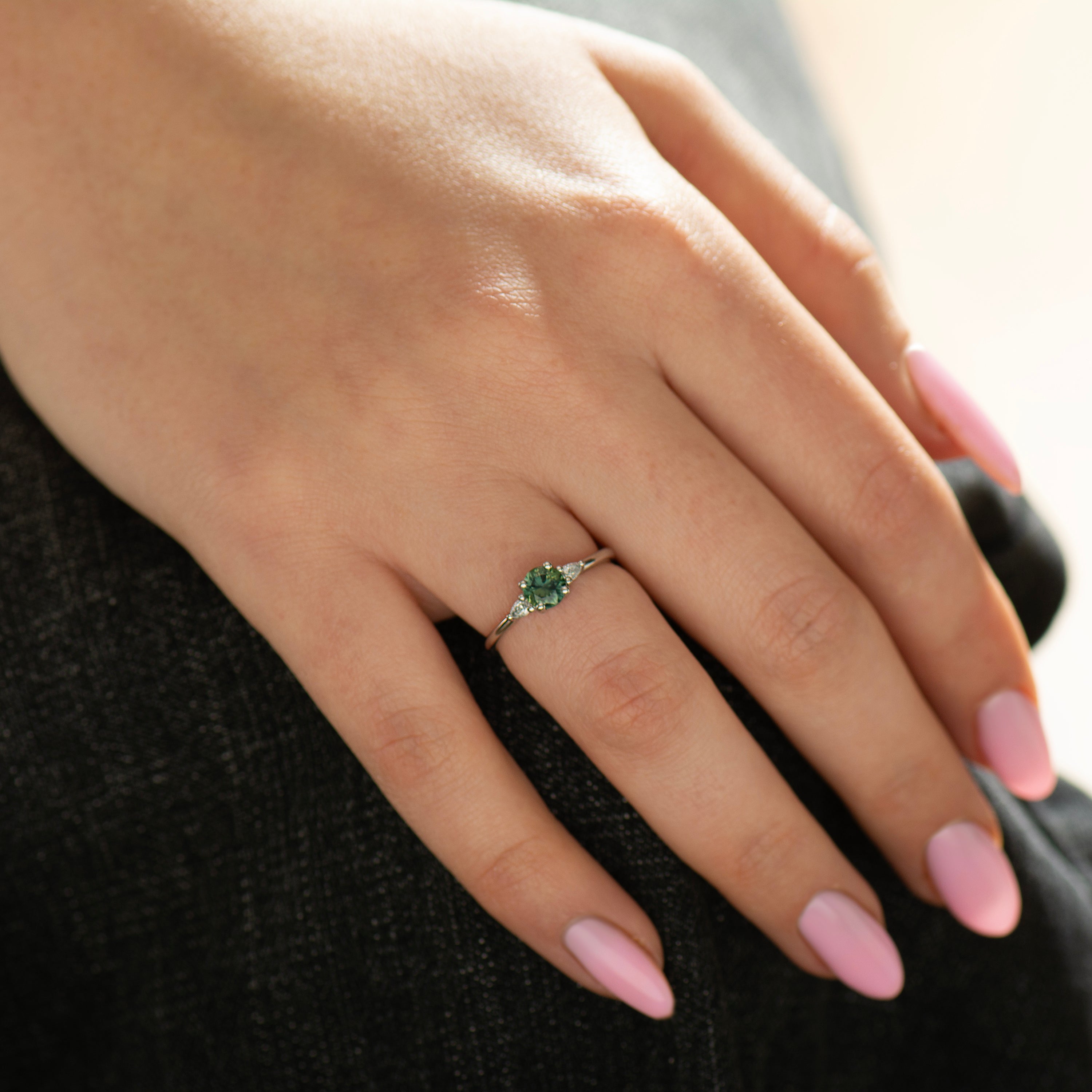 Diamond Cut Green Sapphire Ring