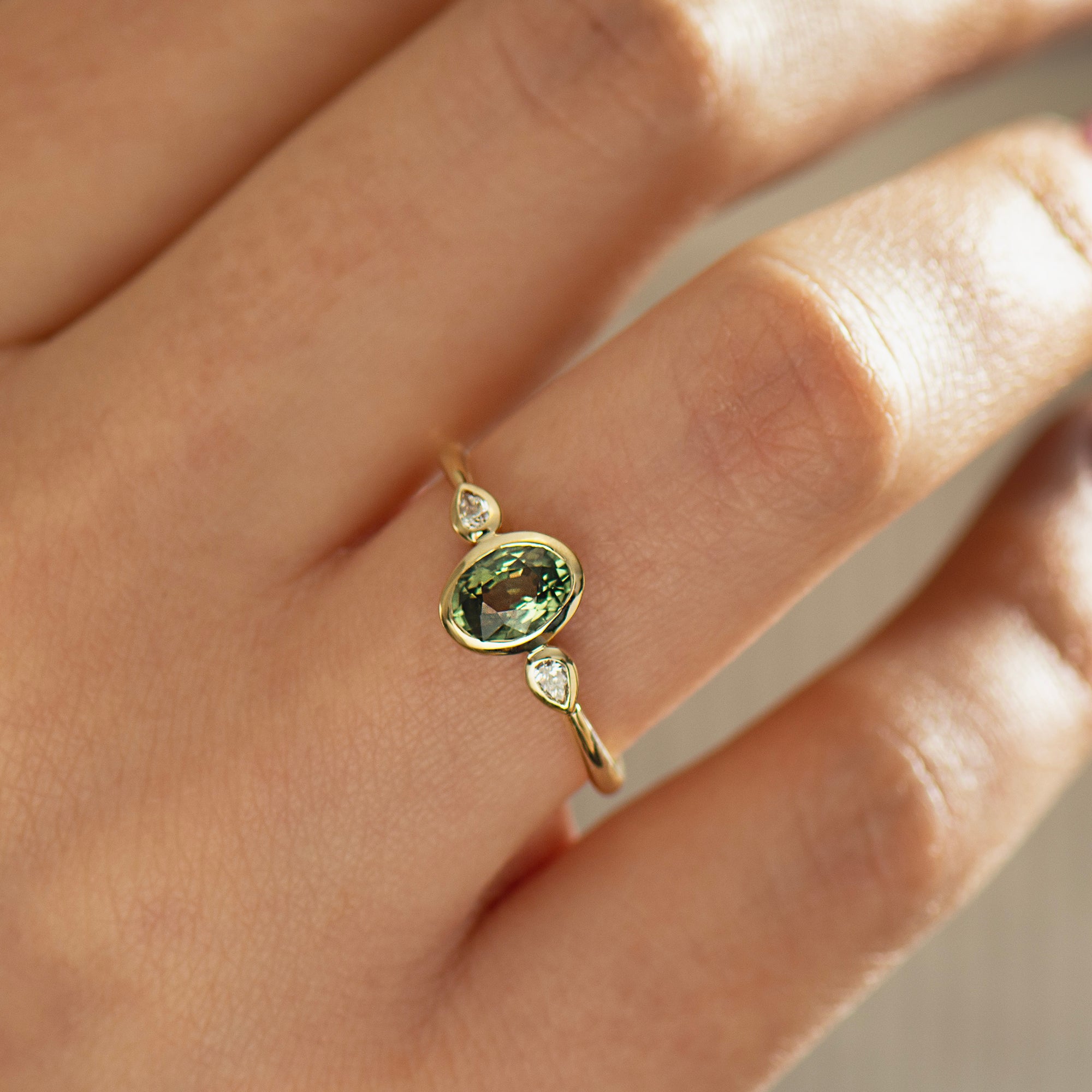 Bezel Green Sapphire Engagement Ring
