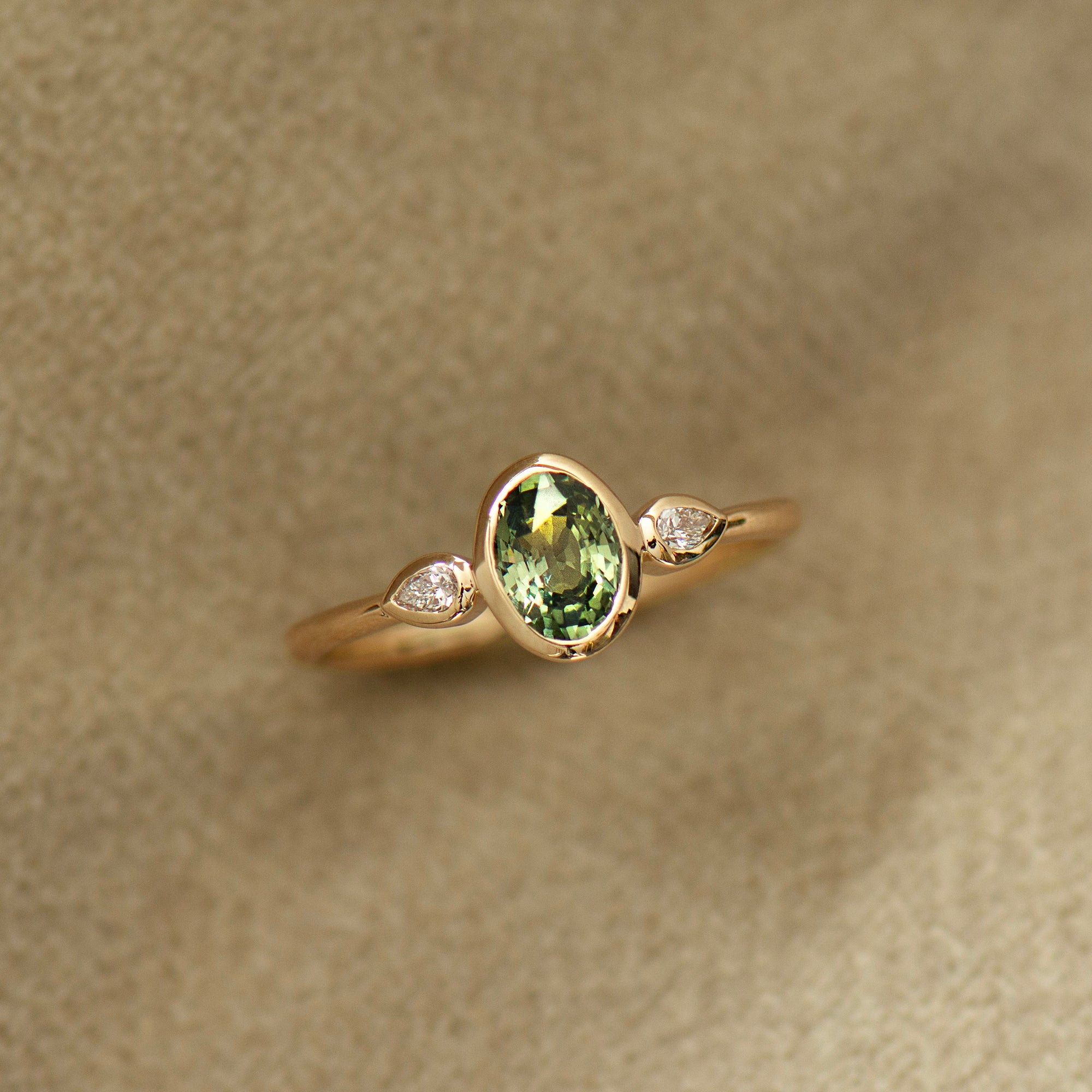 Bezel Green Sapphire Engagement Ring