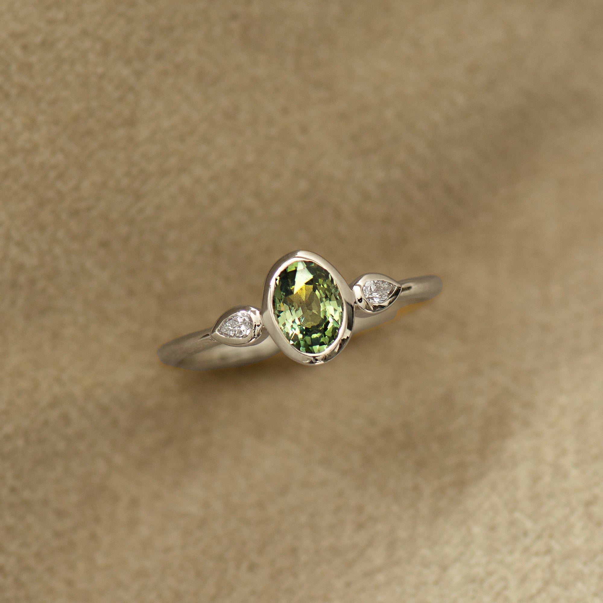 Bezel Green Sapphire Engagement Ring