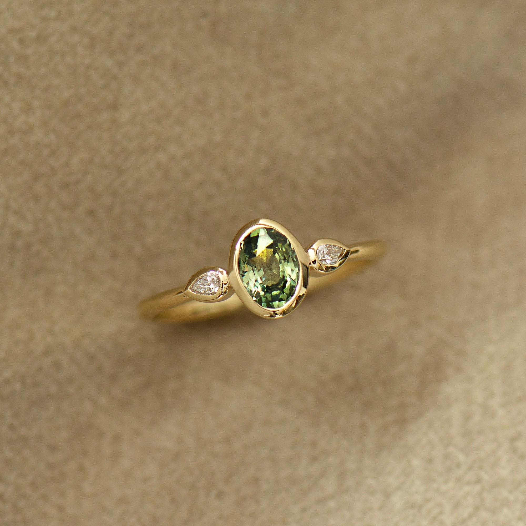Bezel Green Sapphire Engagement Ring