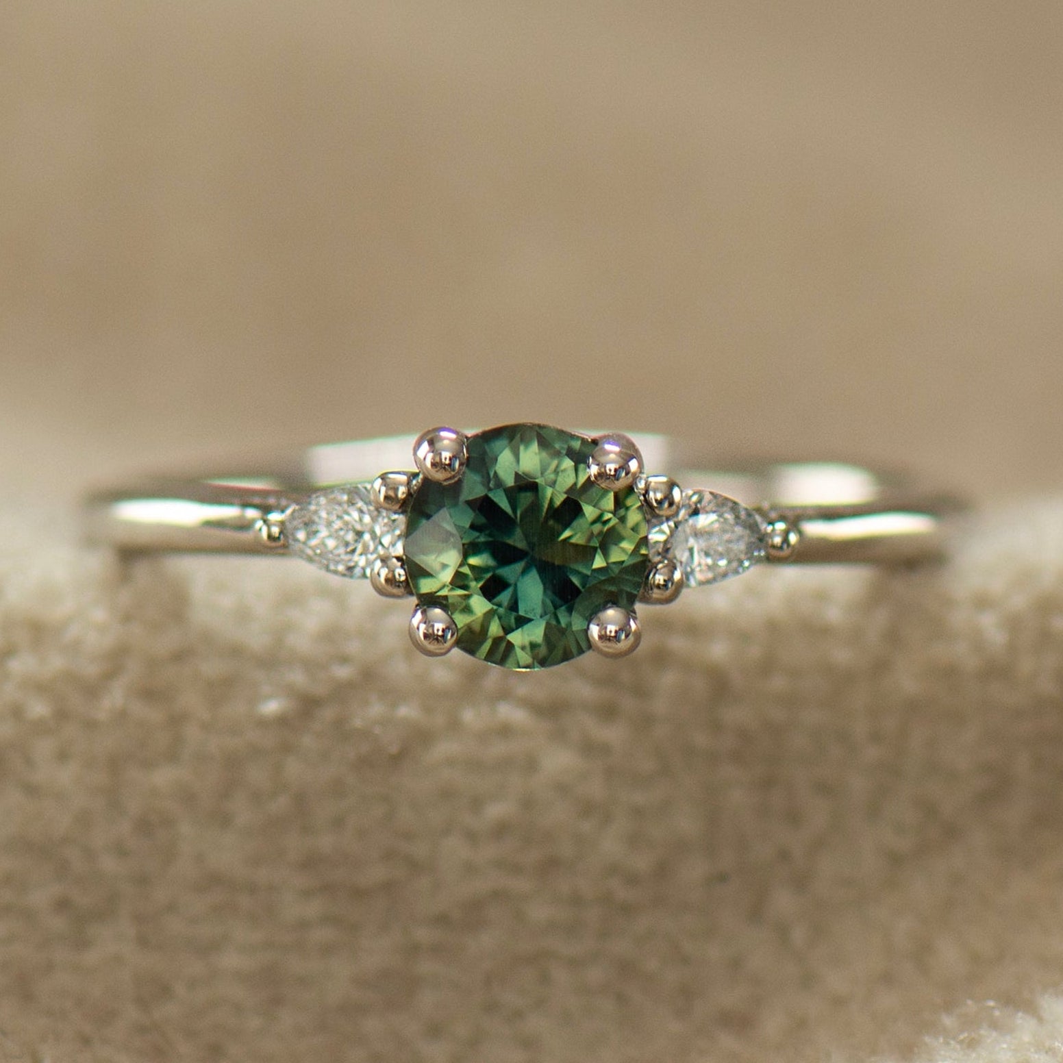 Diamond Cut Green Sapphire Ring