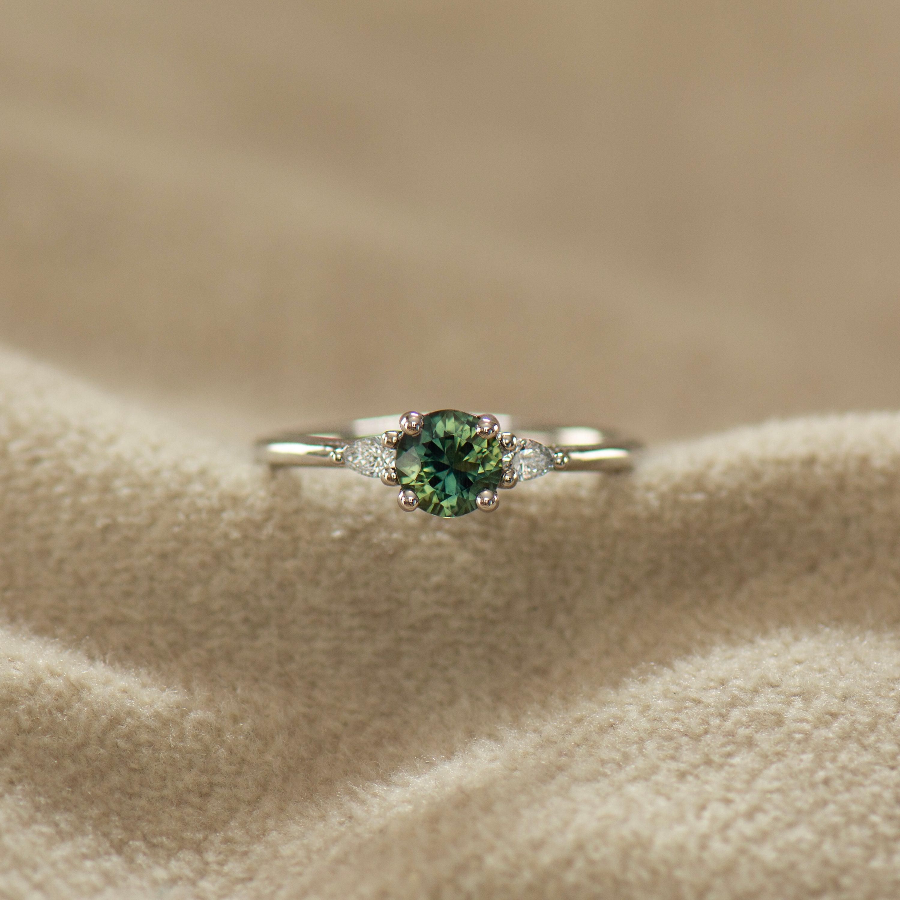 Diamond Cut Green Sapphire Ring