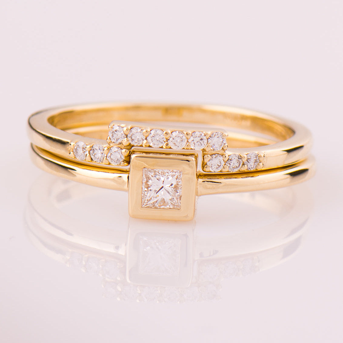 Flat Squared Bezel Ring Set