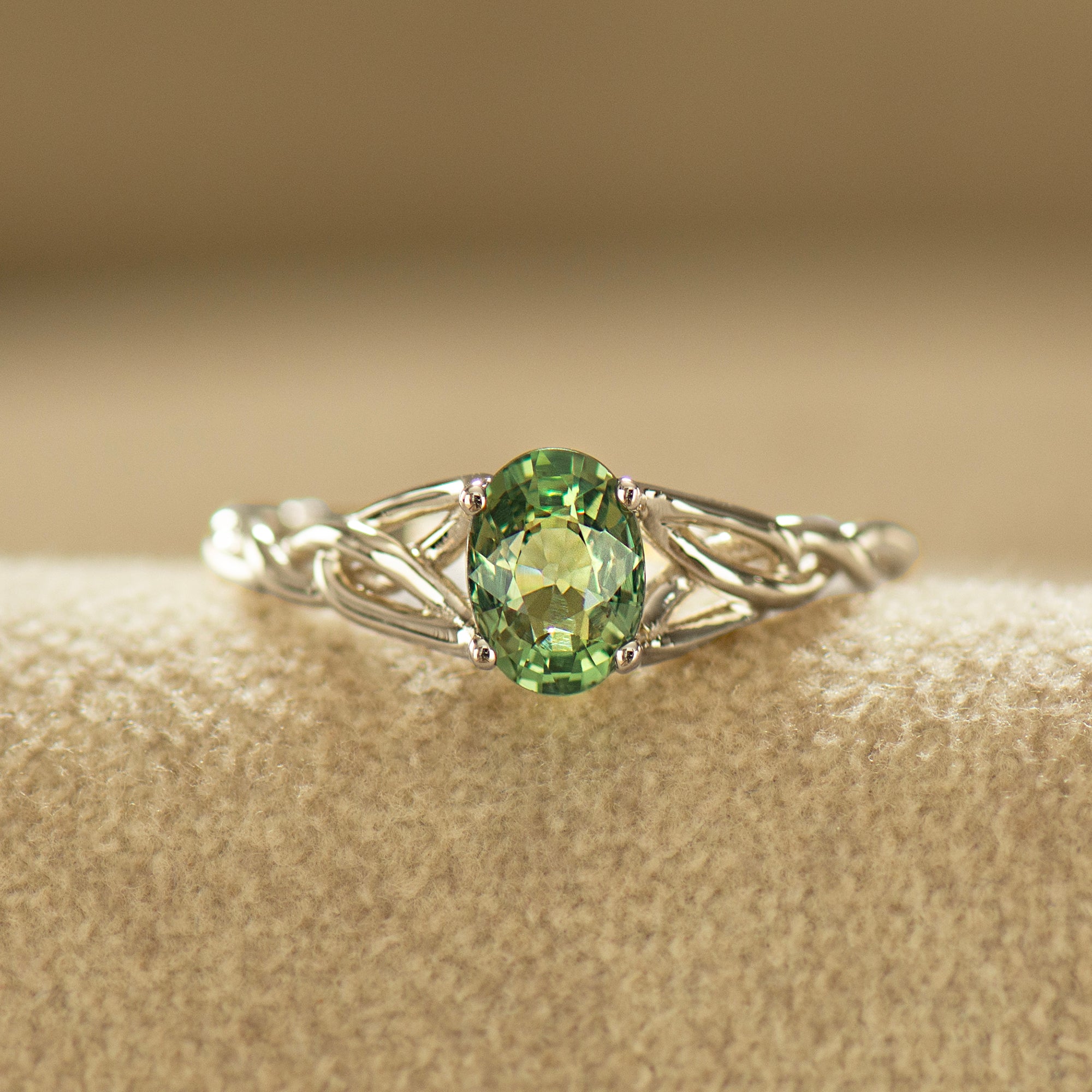 Celtic Green Sapphire Ring