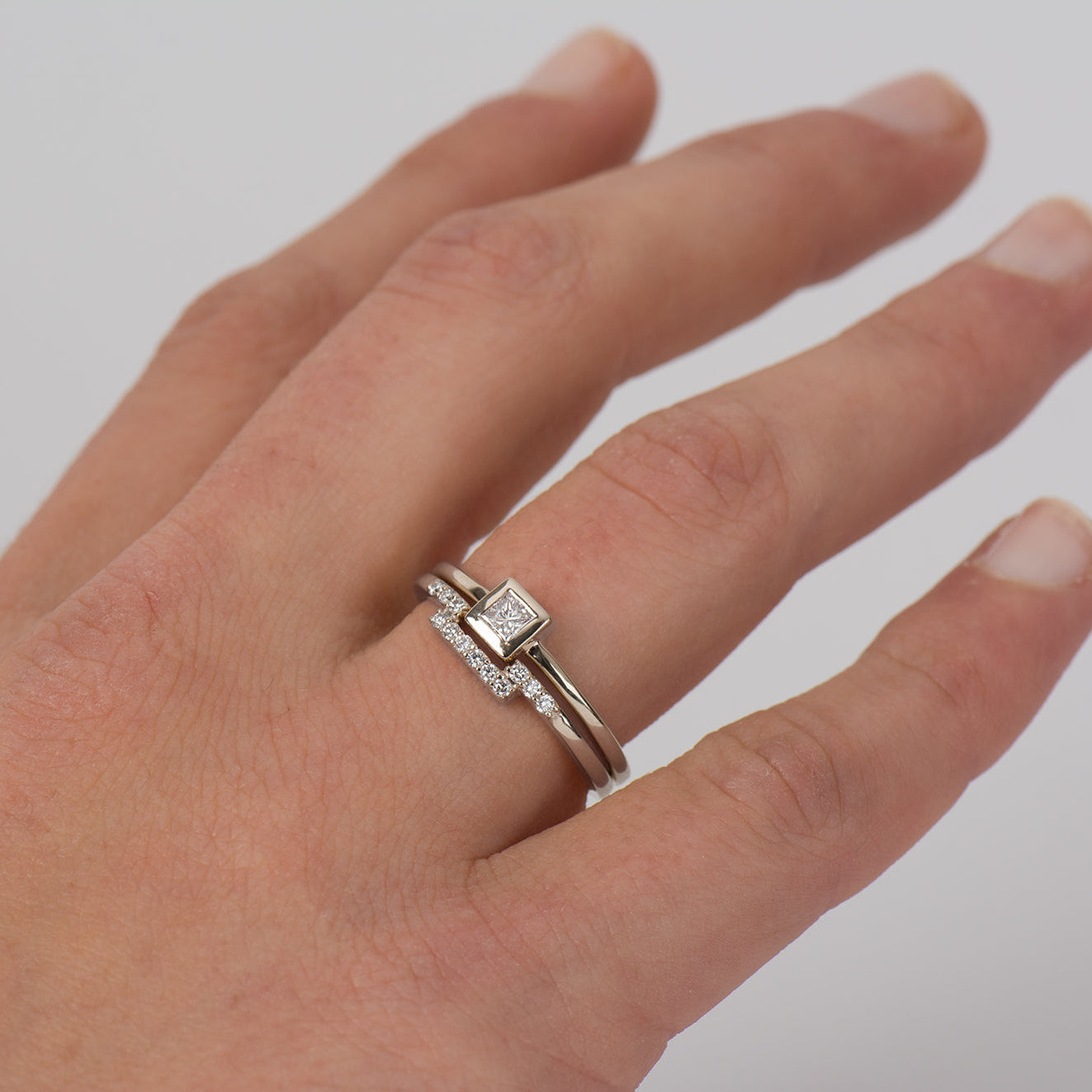 Flat Squared Bezel Ring Set
