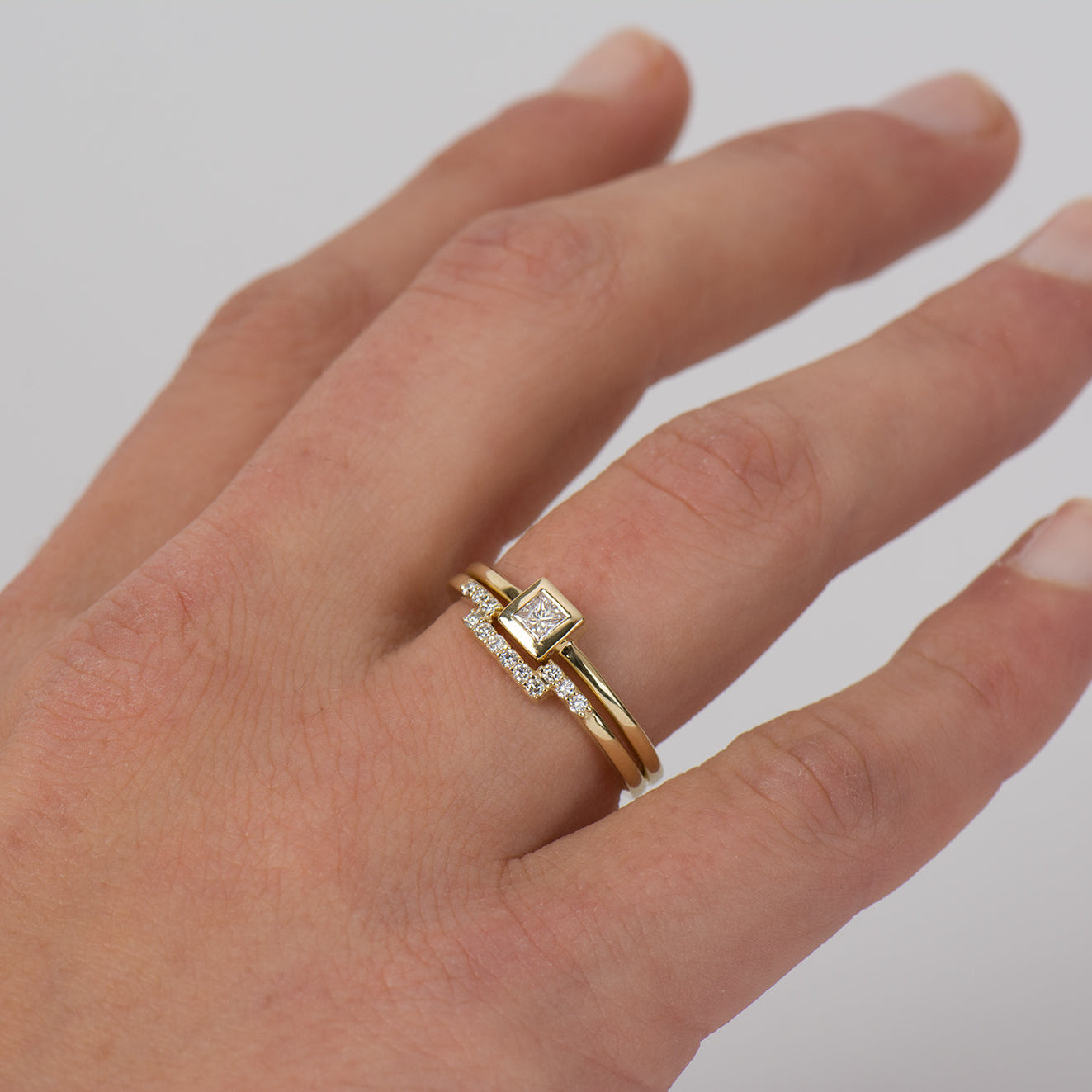 Flat Squared Bezel Ring Set