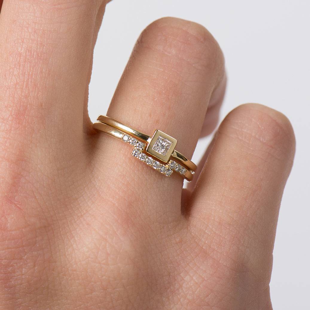 Flat Squared Bezel Ring Set