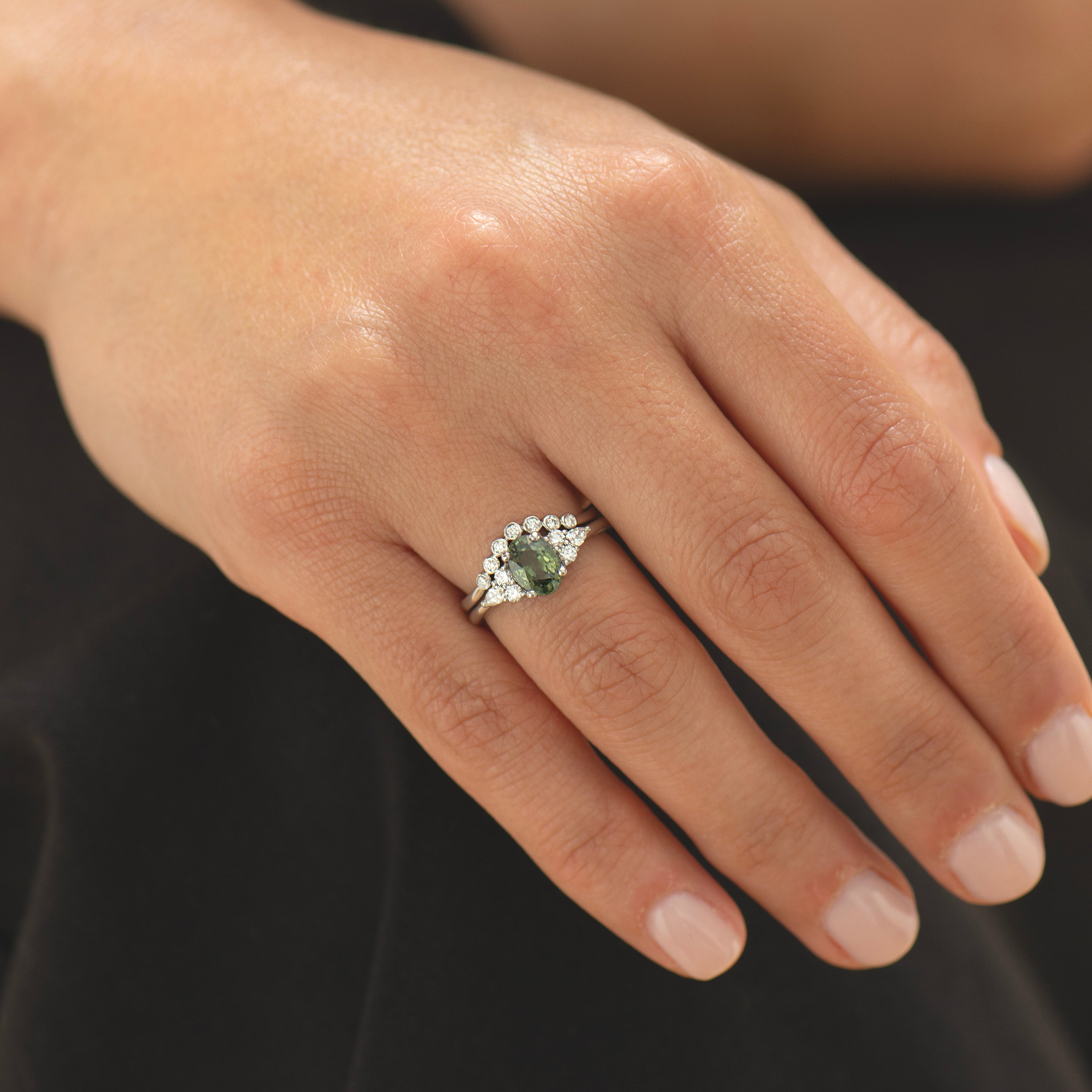 Green Sapphire Engagement Ring Set