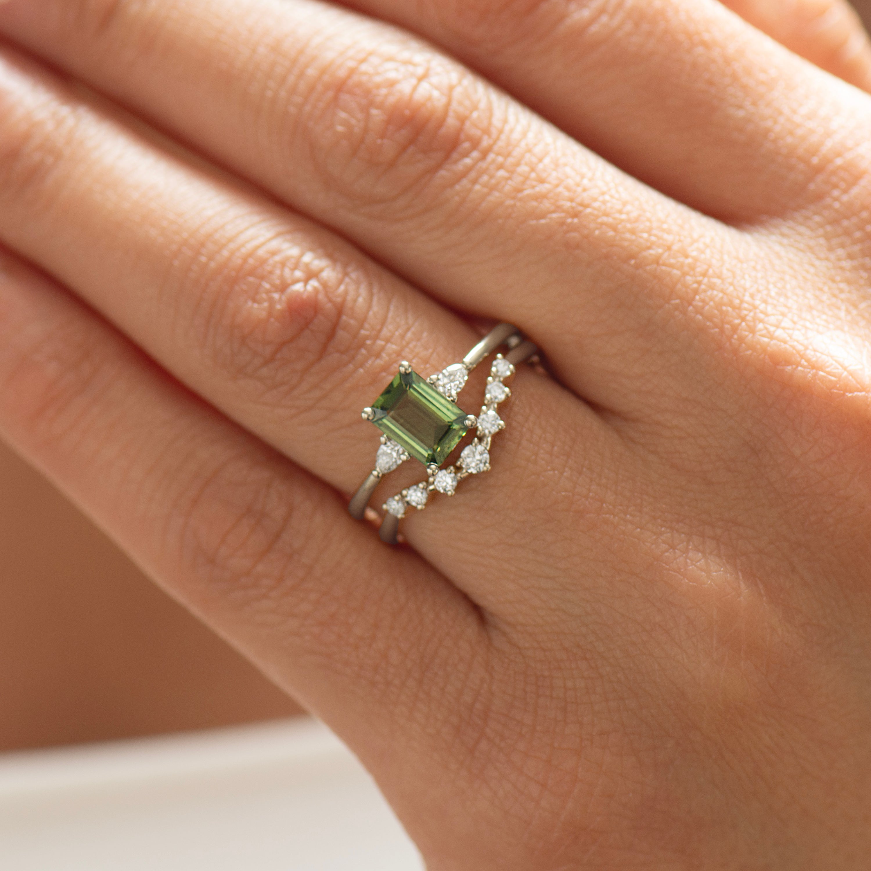 Emerald Cut Green Sapphire Set