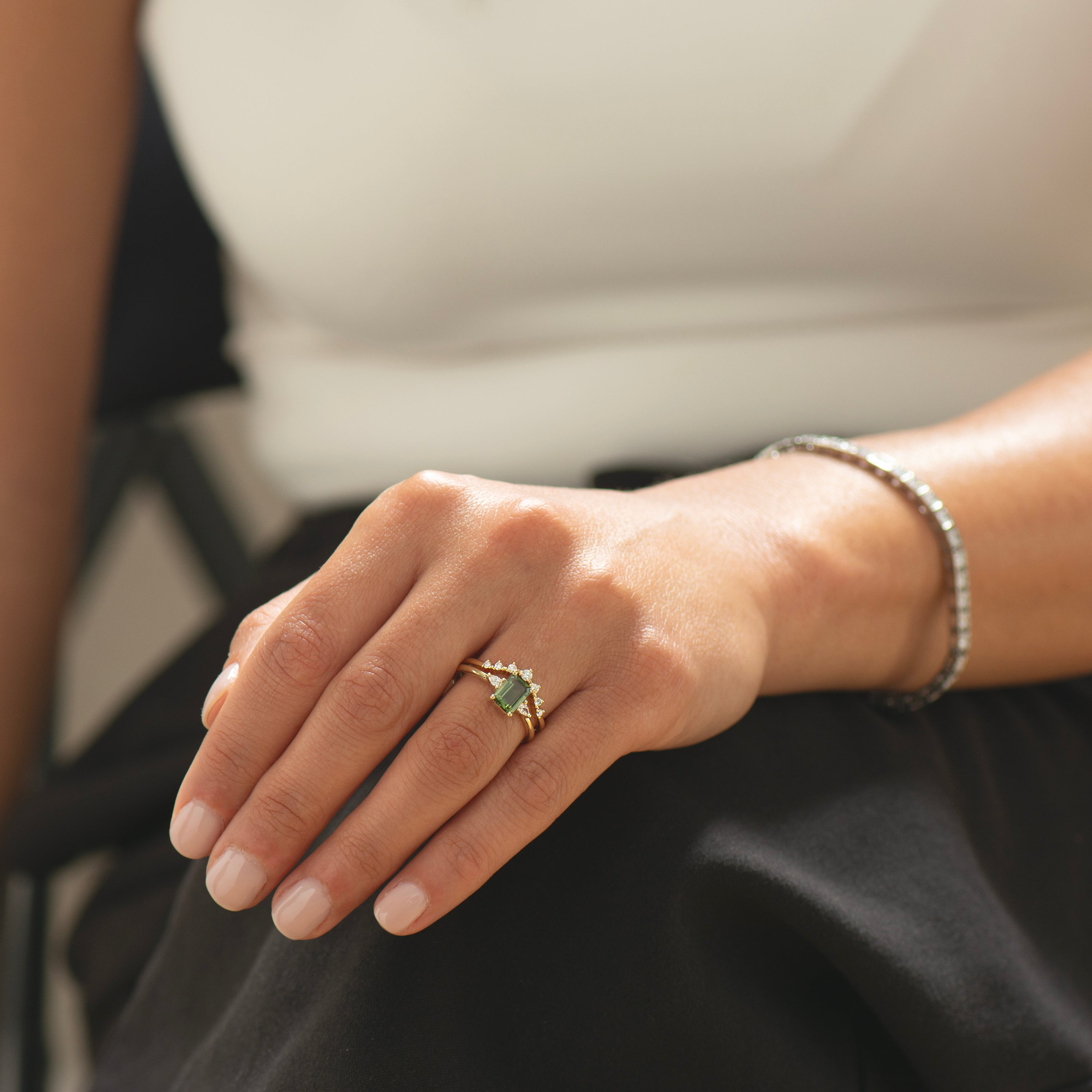 Emerald Cut Green Sapphire Set