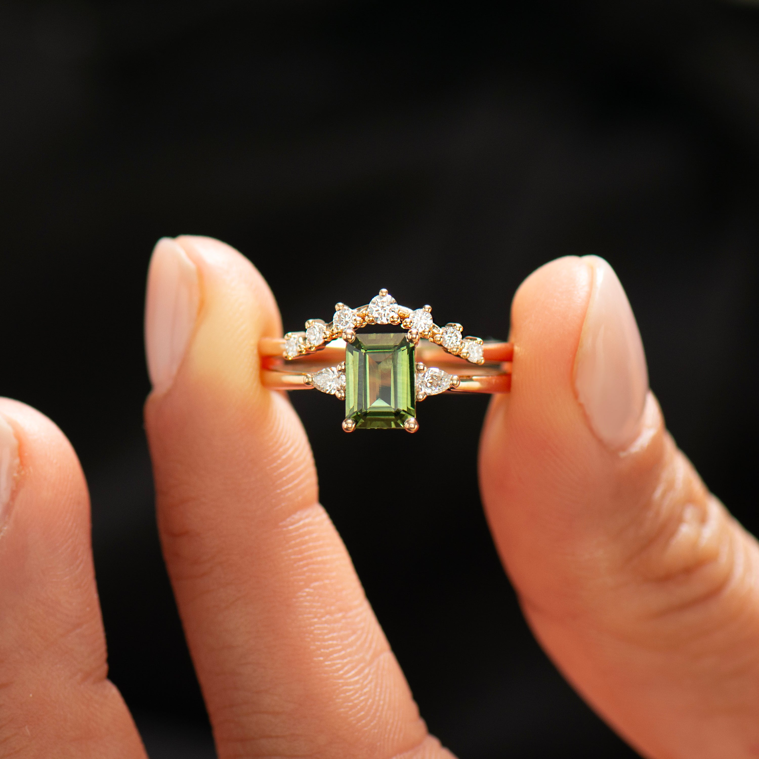 Emerald Cut Green Sapphire Set