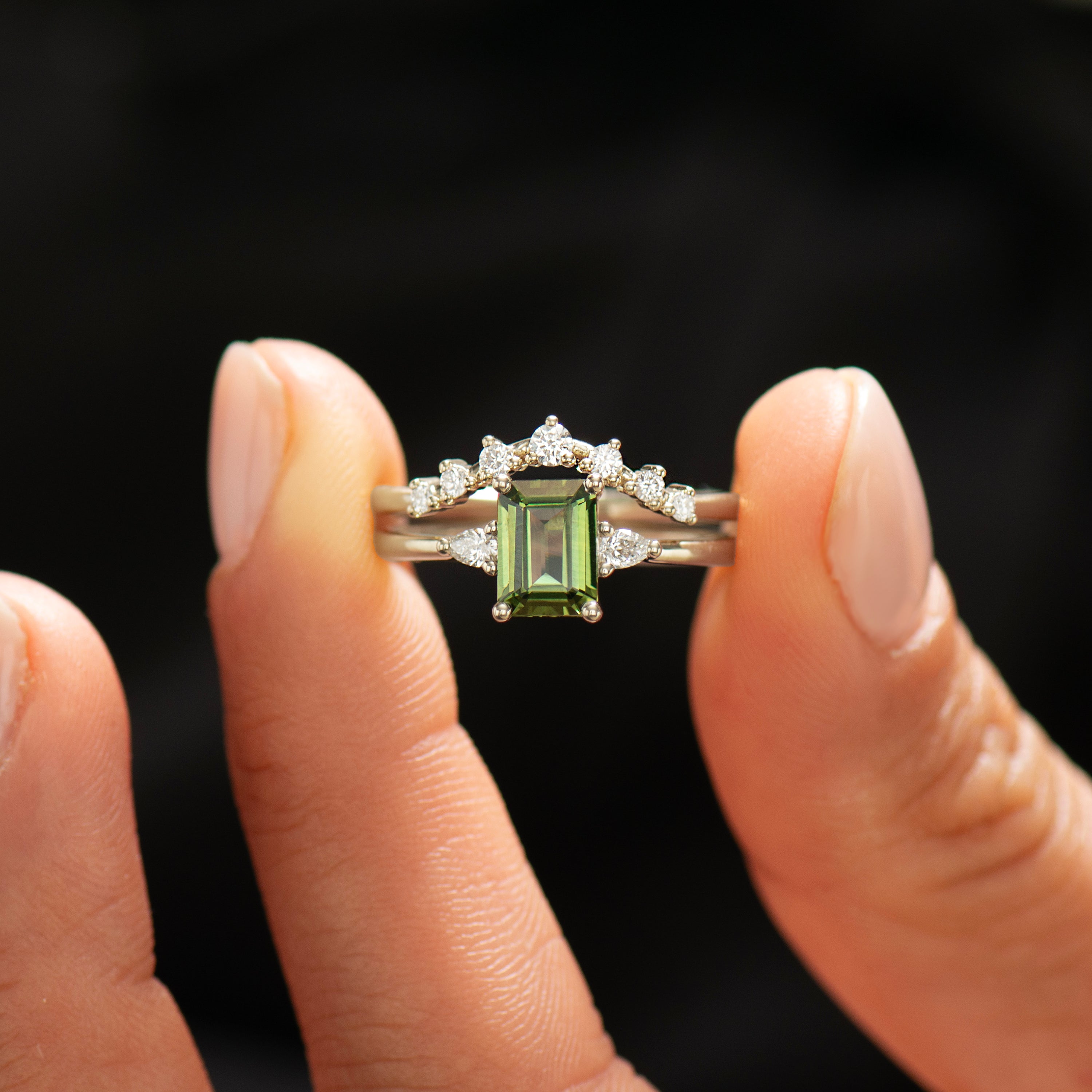 Emerald Cut Green Sapphire Set