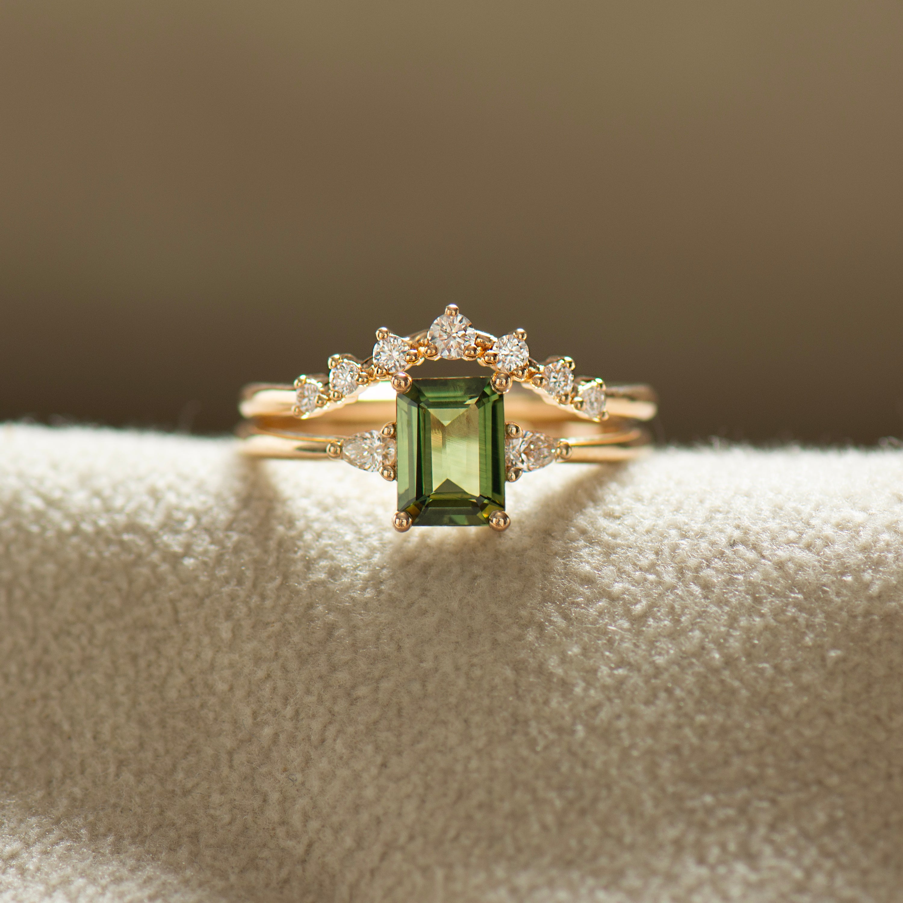 Emerald Cut Green Sapphire Set