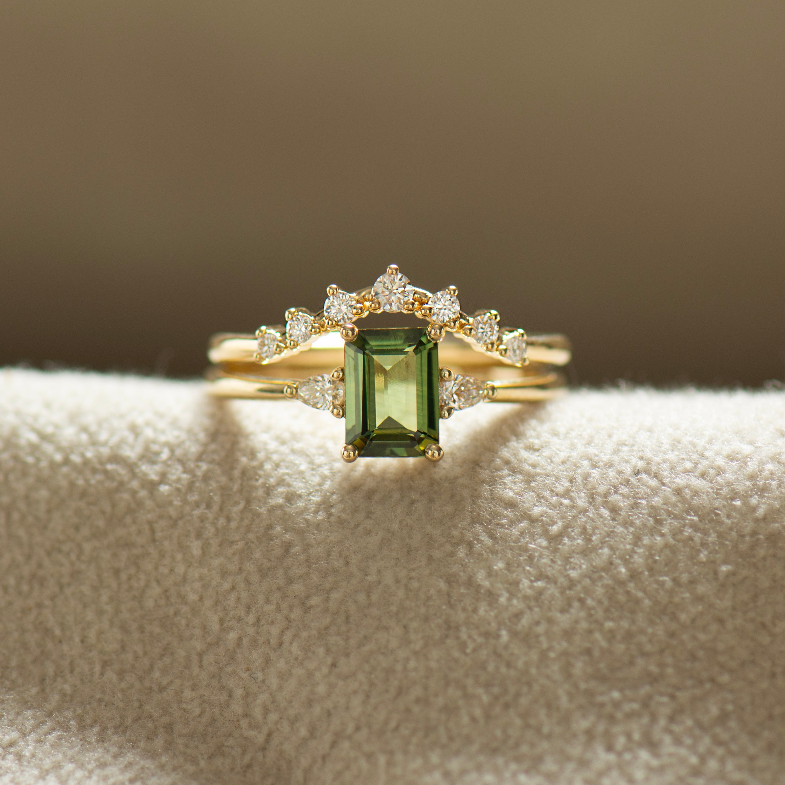 Emerald Cut Green Sapphire Set